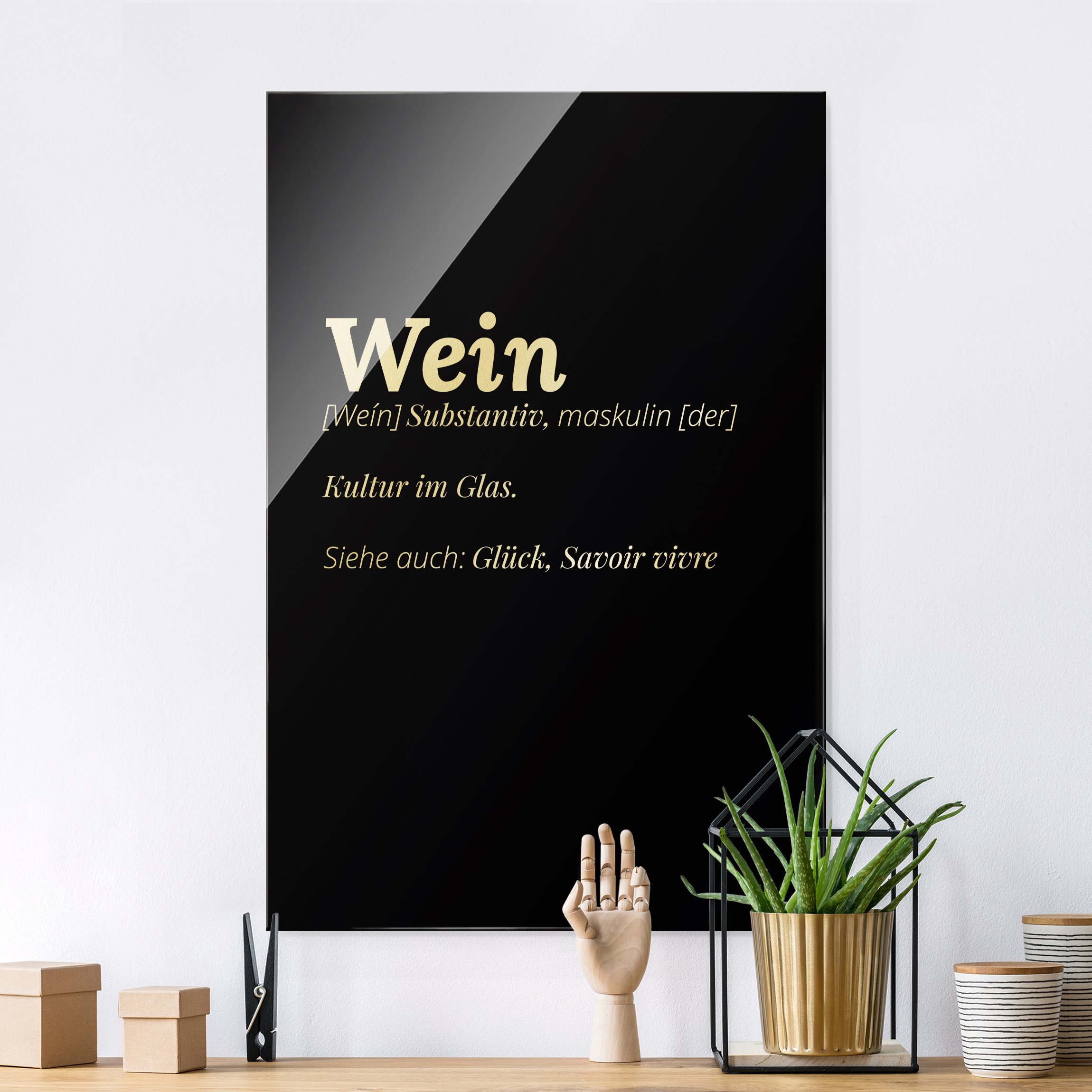 Glasbild Die Definition von Wein Schwarz