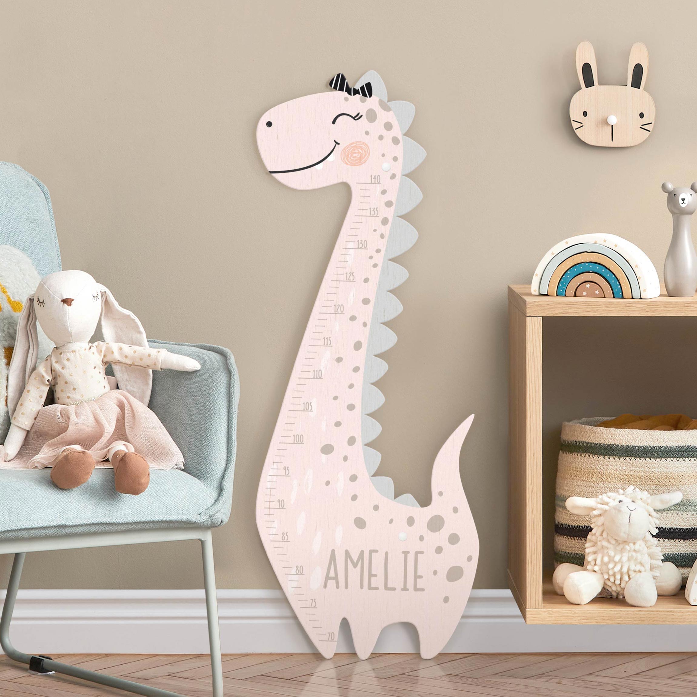 Kindermesslatte Holz Dino Mädchen Pastell mit Wunschname