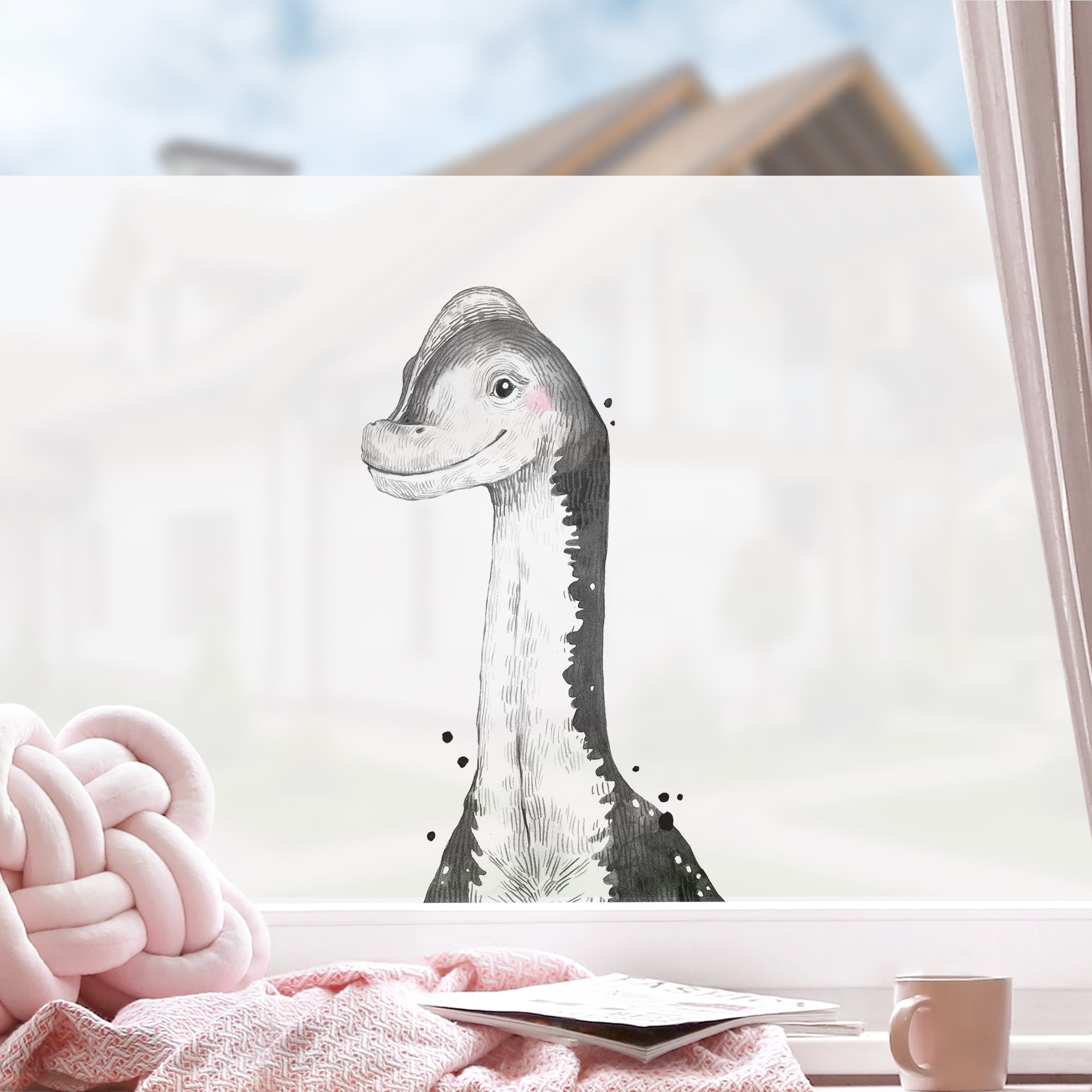 Fensterfolie Dino Zeichnung - Brachiosaurus
