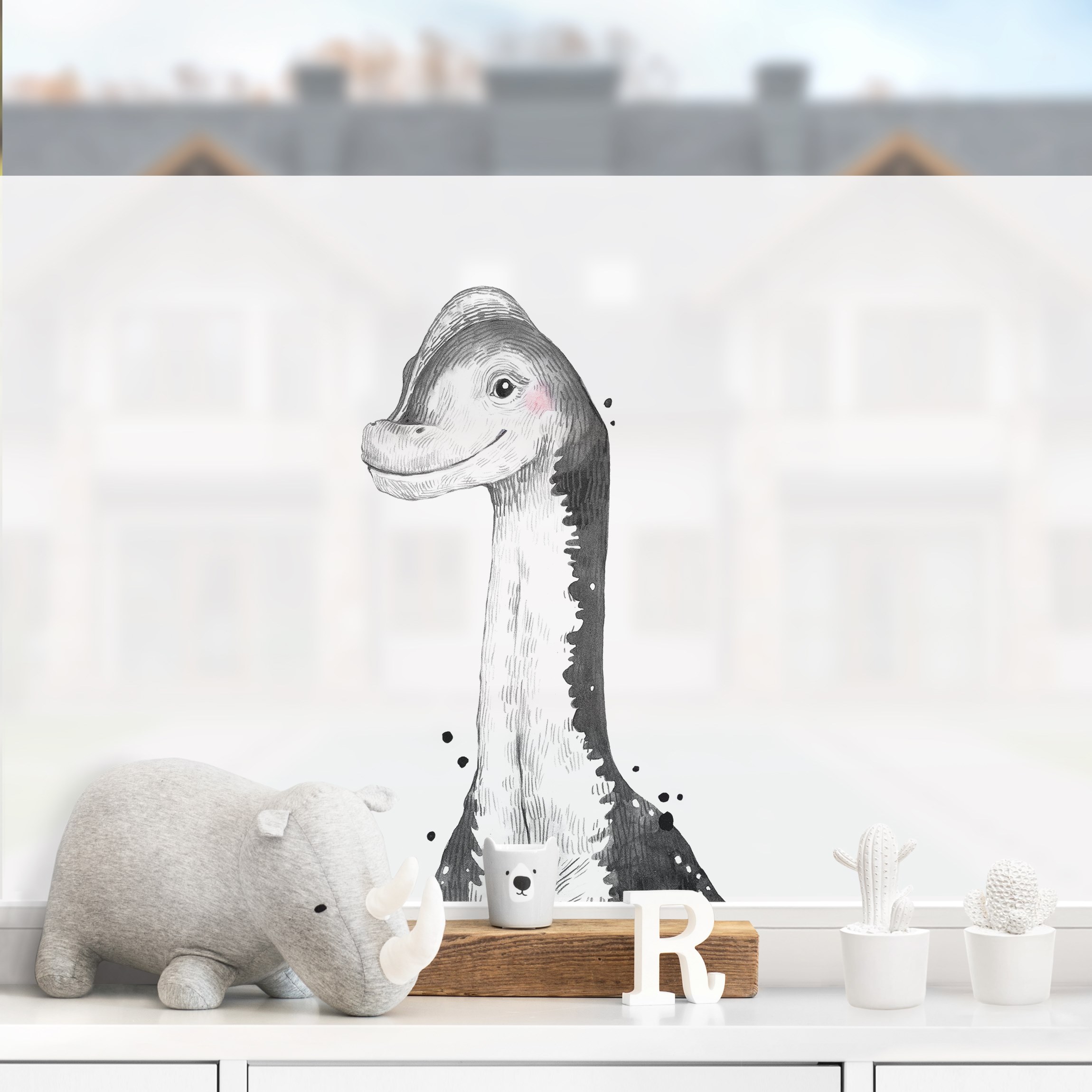 Fensterfolie Dino Zeichnung - Brachiosaurus