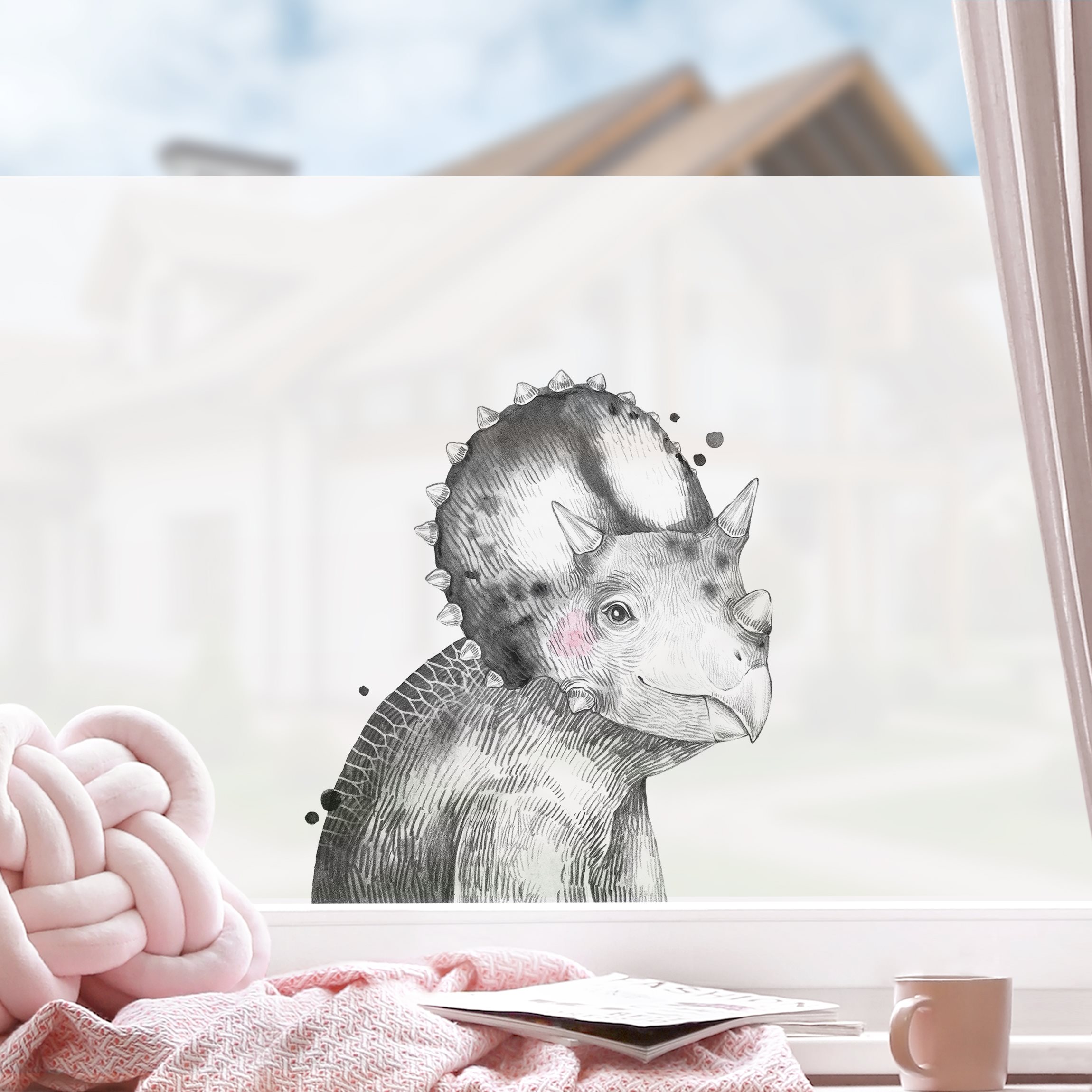Fensterfolie Dino Zeichnung - Triceratops