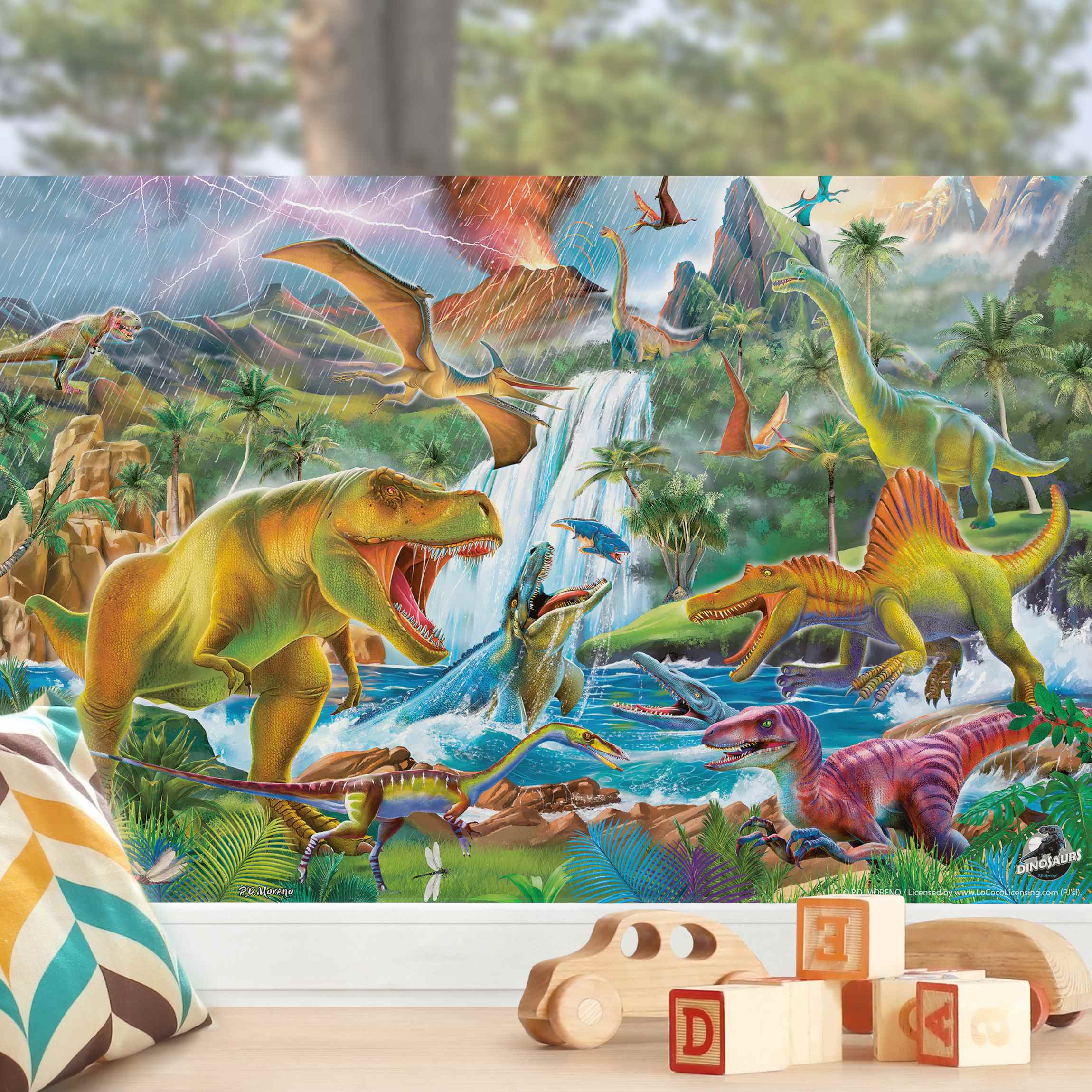 Fensterfolie Dinosaurier im Urzeitgewitter