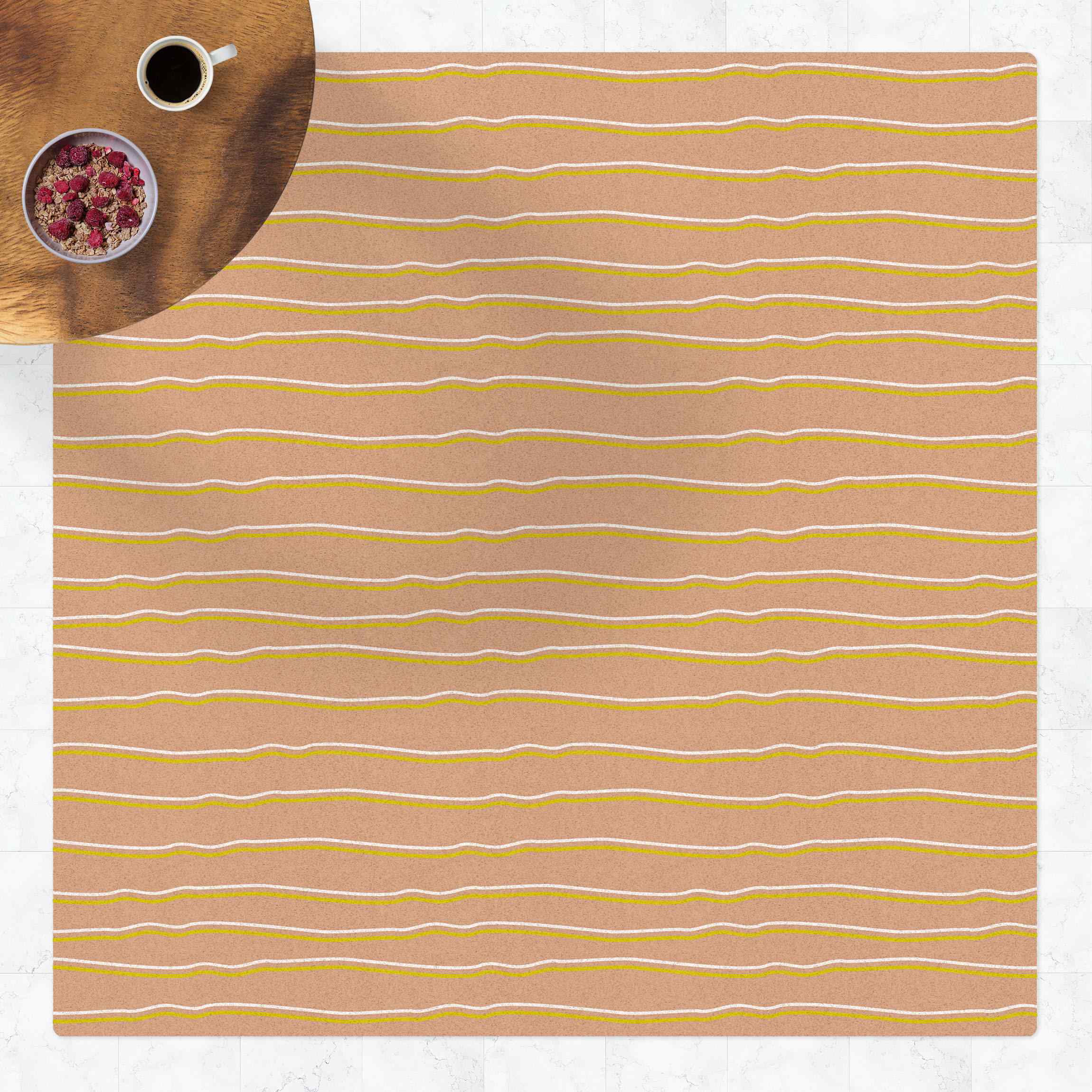 Kork-Teppich Doppellinie in Grün Weiß