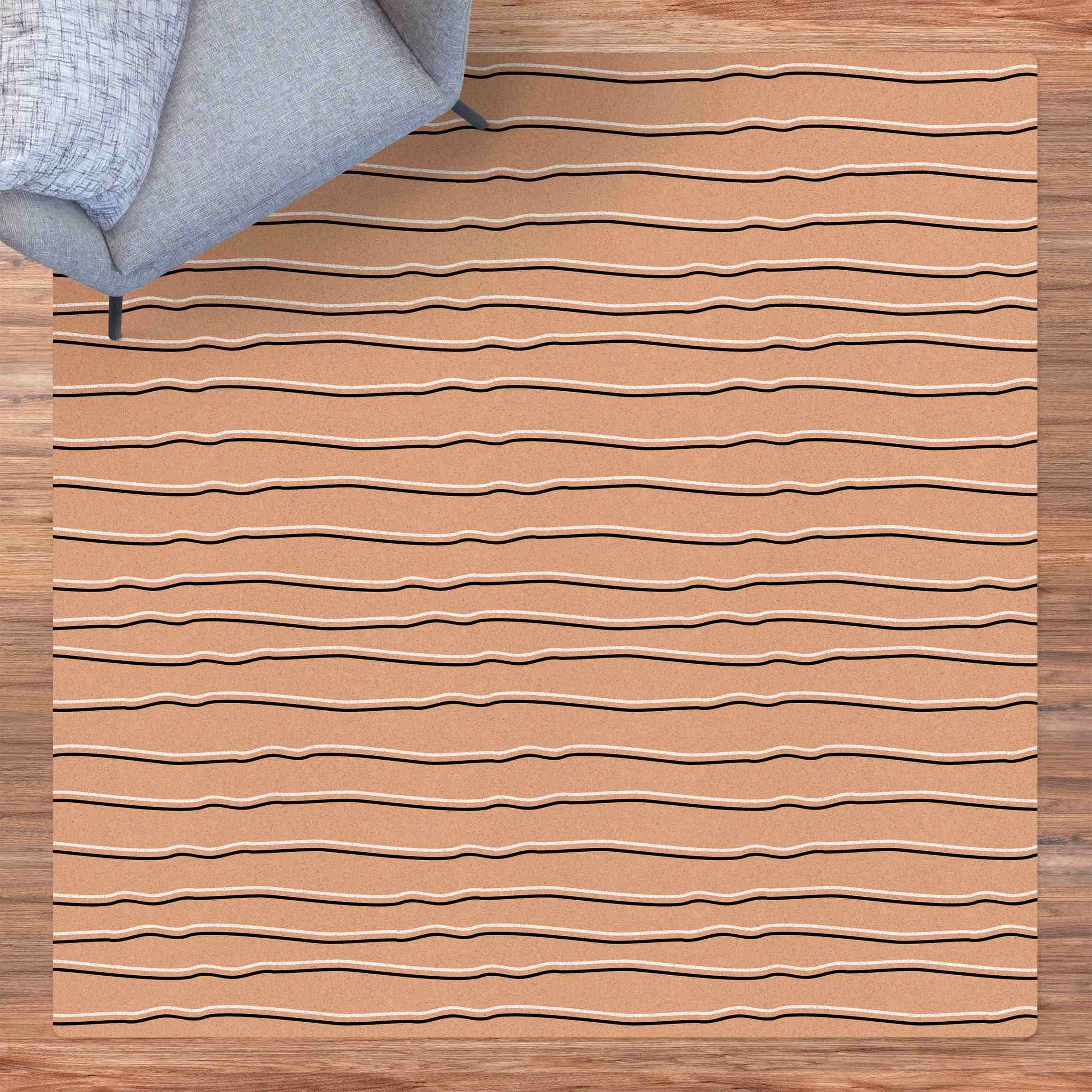 Kork-Teppich Doppellinie in Schwarz Weiß