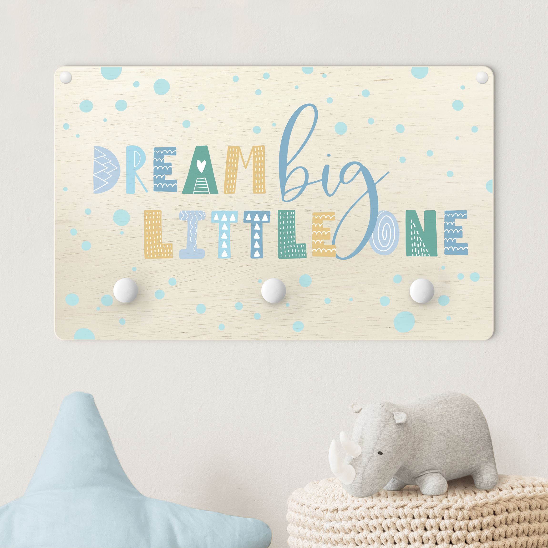 Kindergarderobe Holz Dream big little one Blau
