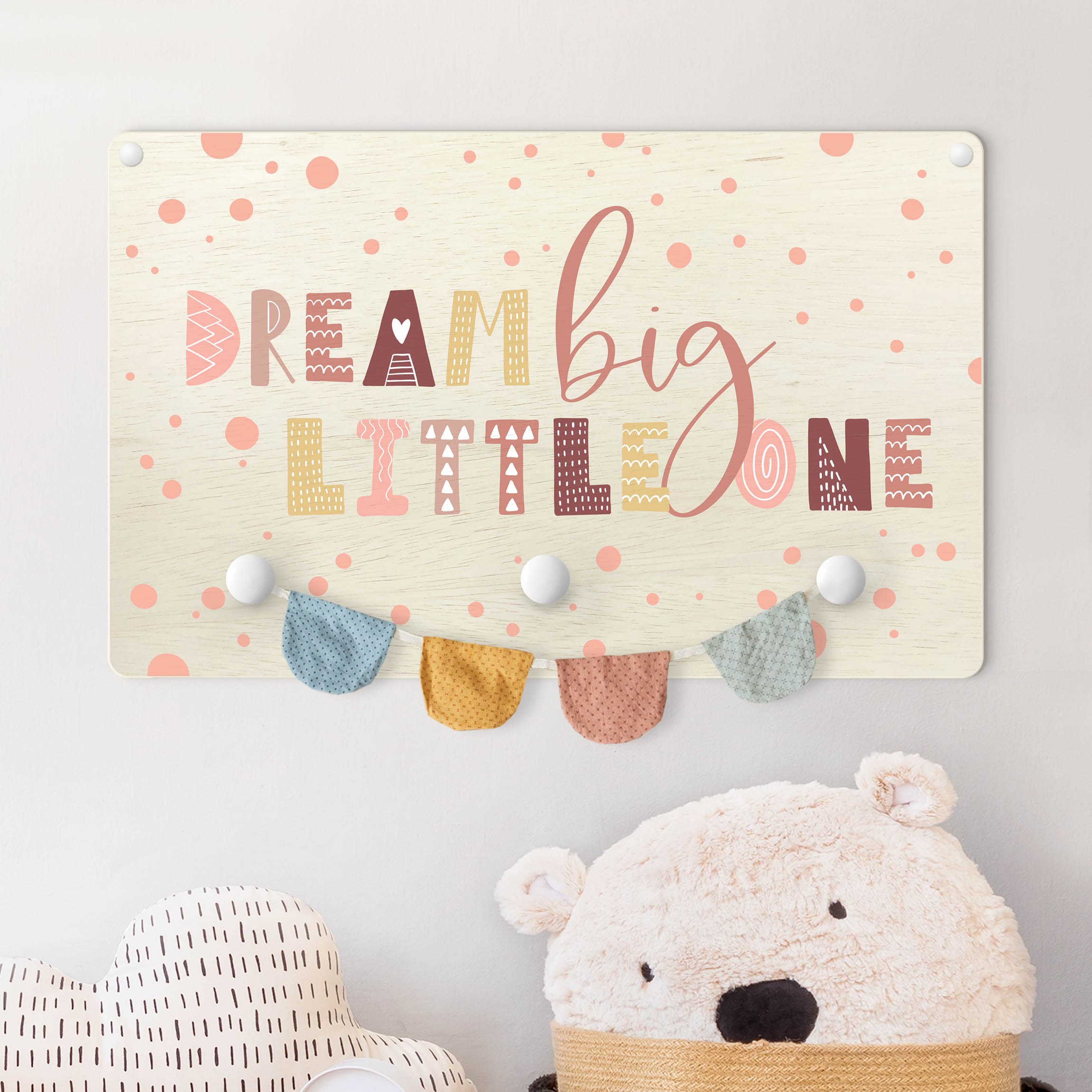 Kindergarderobe Holz Dream big little one Rosa