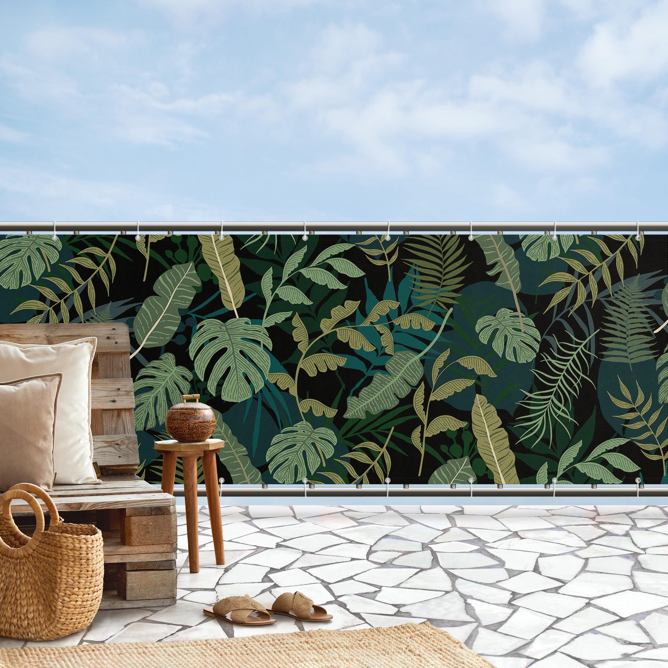 Balkon Sichtschutz Dschungel Blätter auf Schwarz