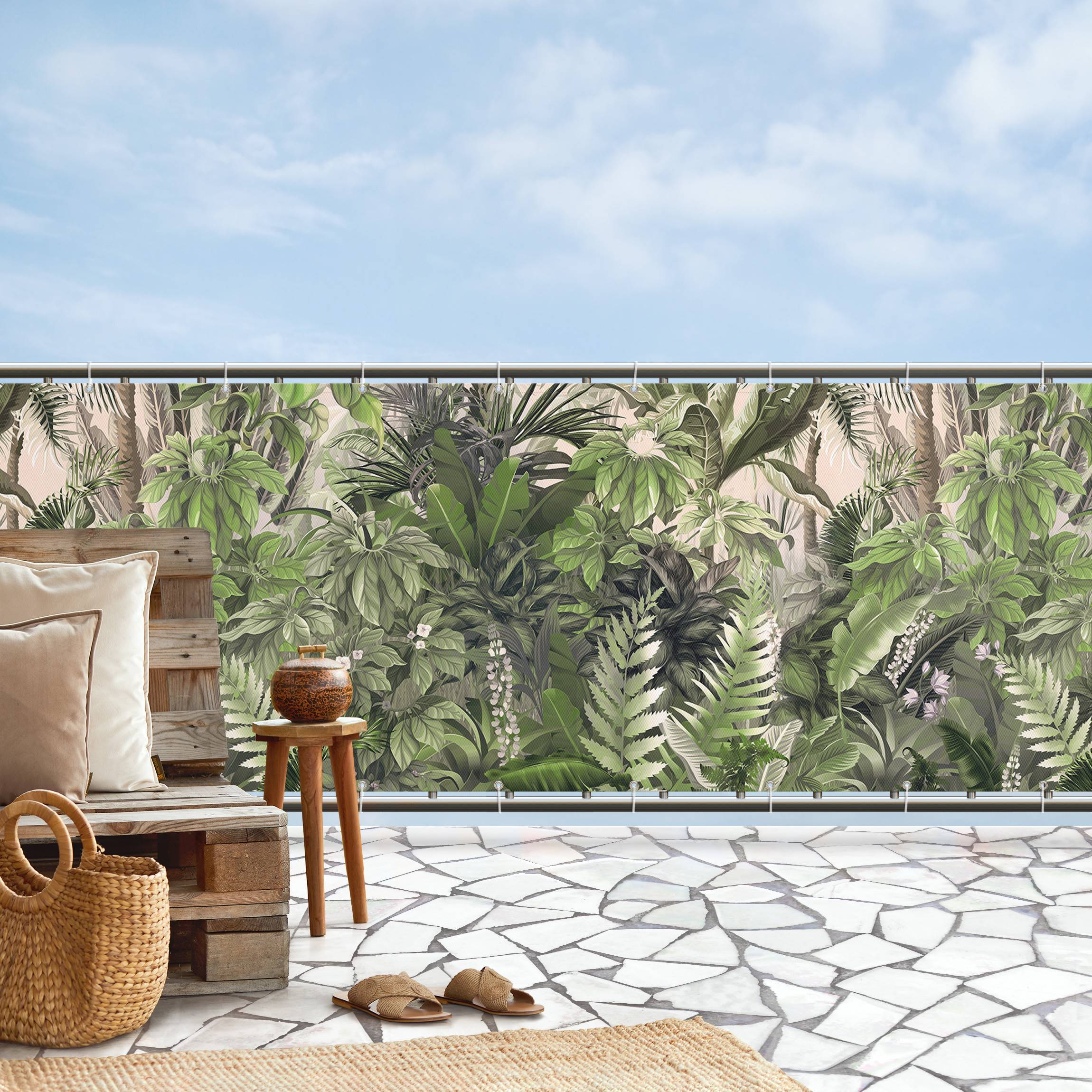 Balkon Sichtschutz Dschungelpflanzen in Grün