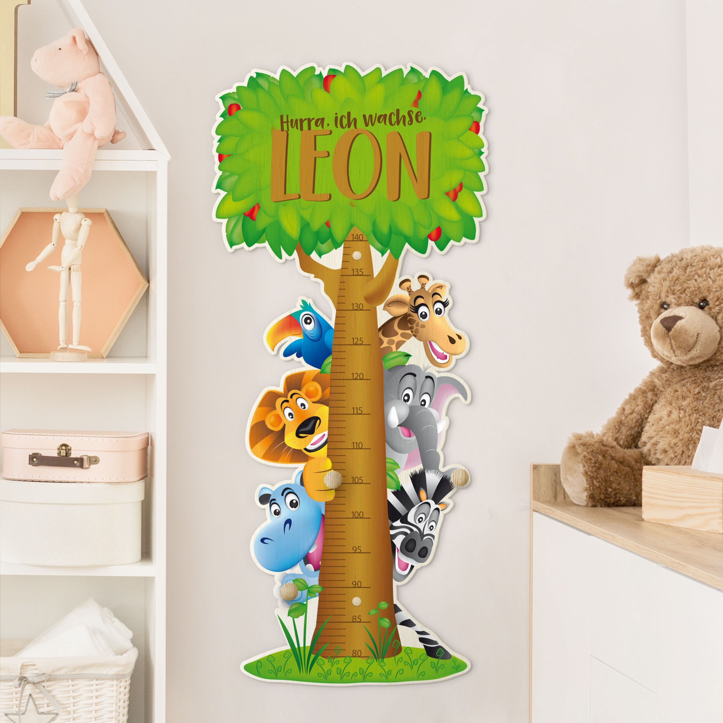 Kindermesslatte Holz mit Haken No.BF1 Dschungeltiere mit Wunschname