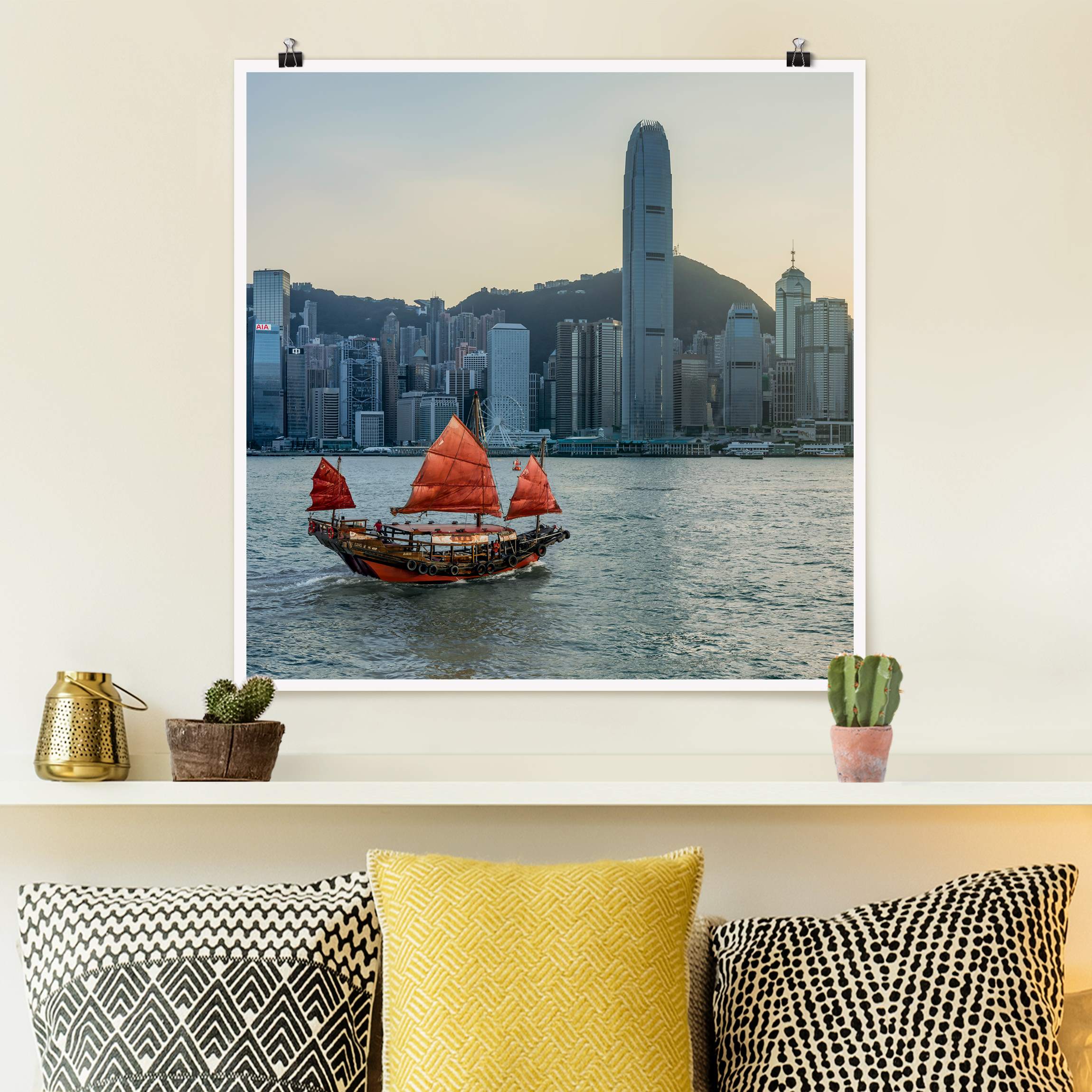 Poster Dschunke im Victoria Harbour