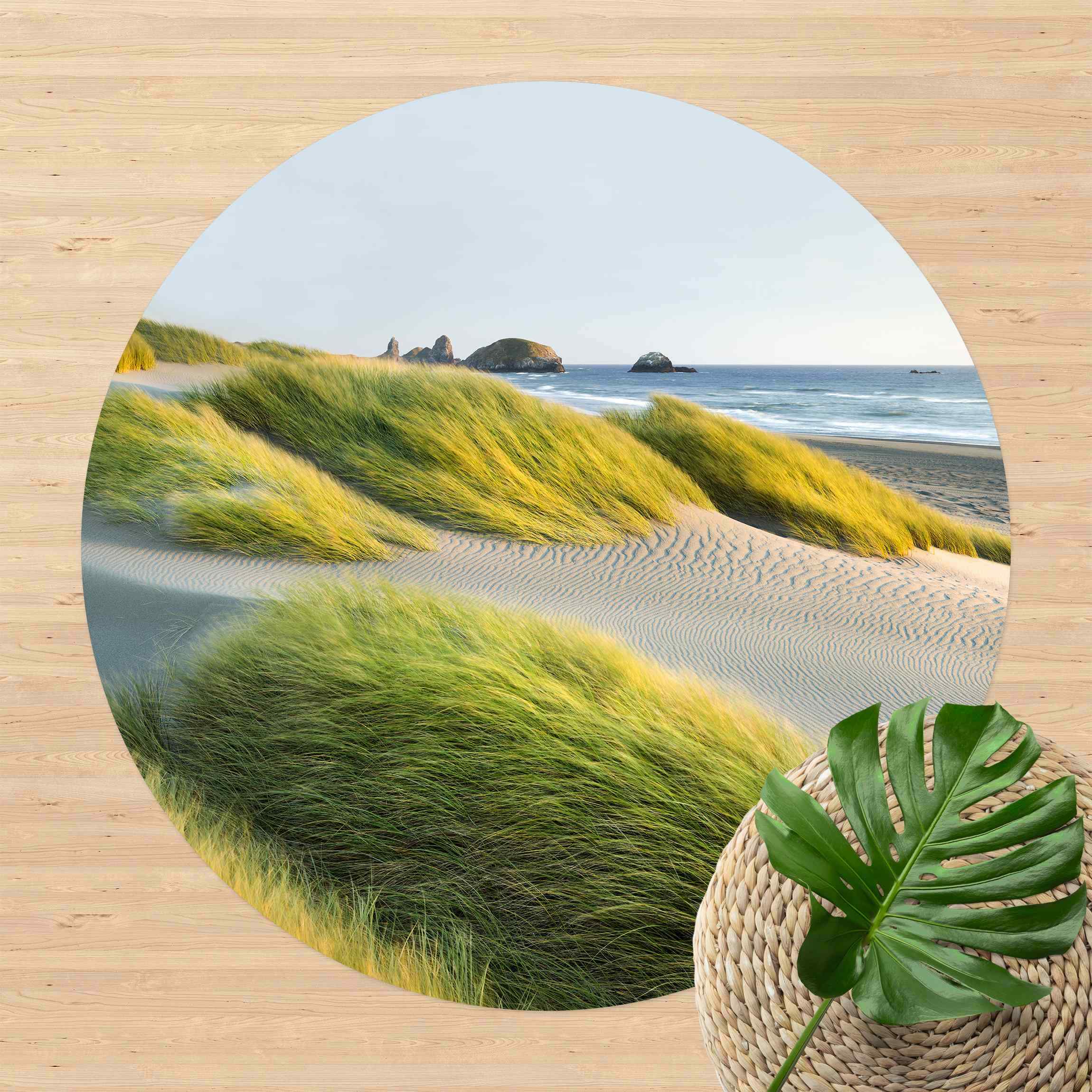 Runder Vinyl-Teppich Dünen und Gräser am Meer