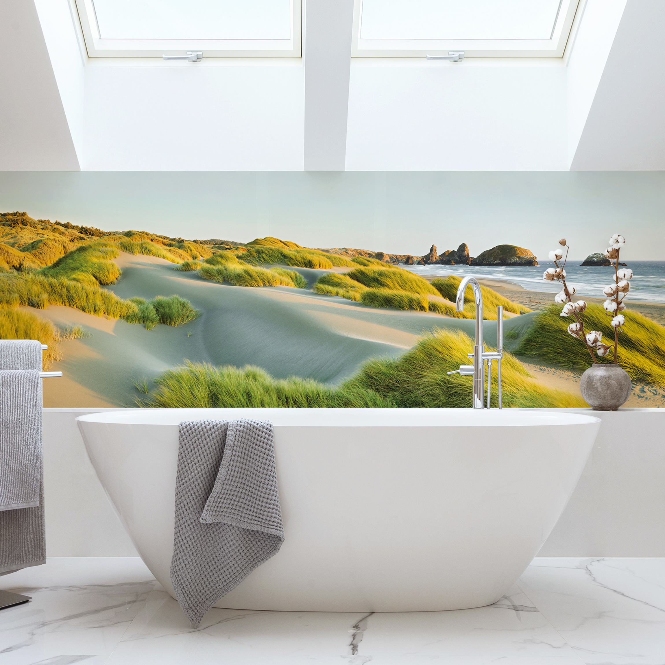 Wandverkleidung Bad Dünen und Gräser am Meer