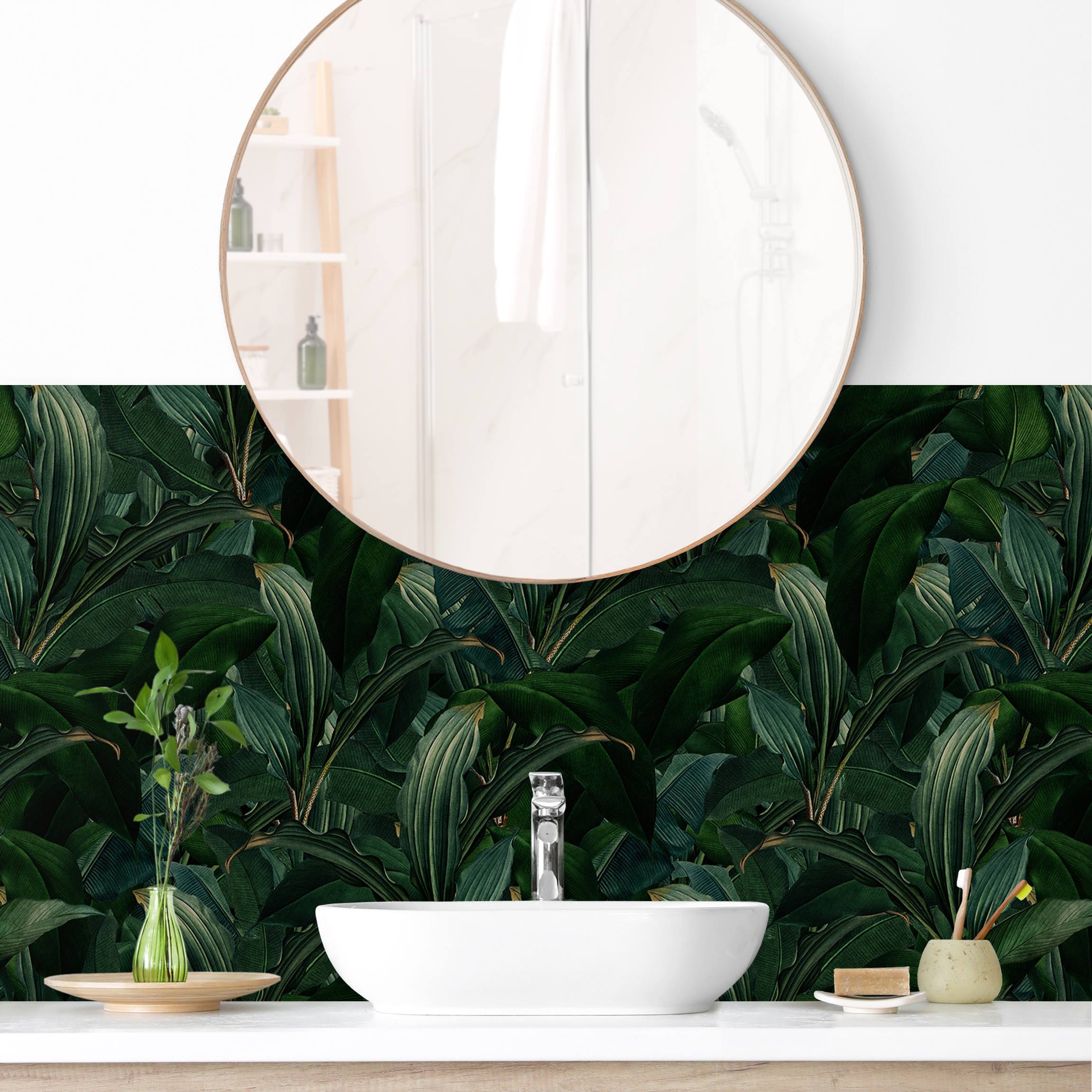 Wandverkleidung Bad Dunkelgrüner Blätterdschungel