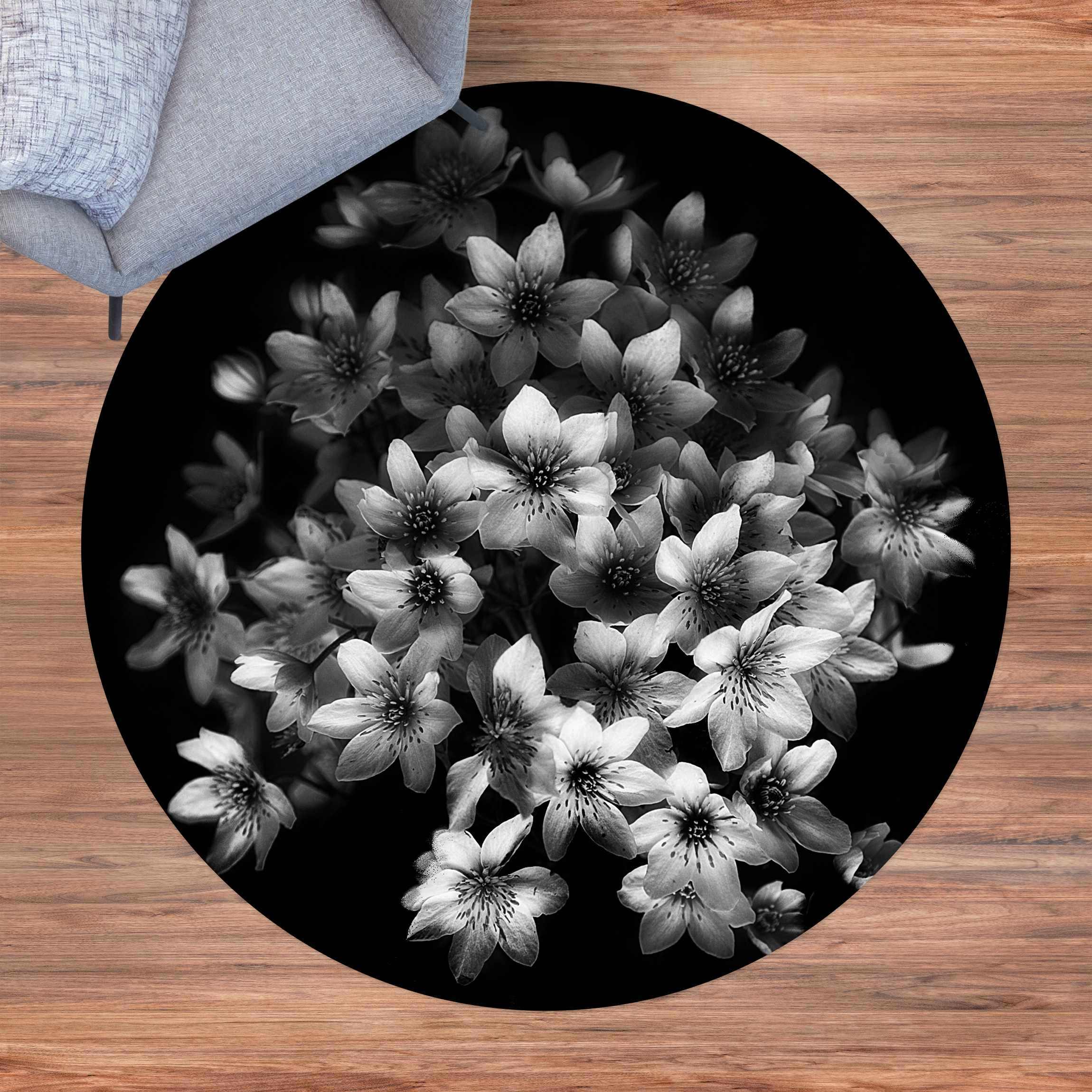 Runder Vinyl-Teppich Dunkler Clematis Strauß