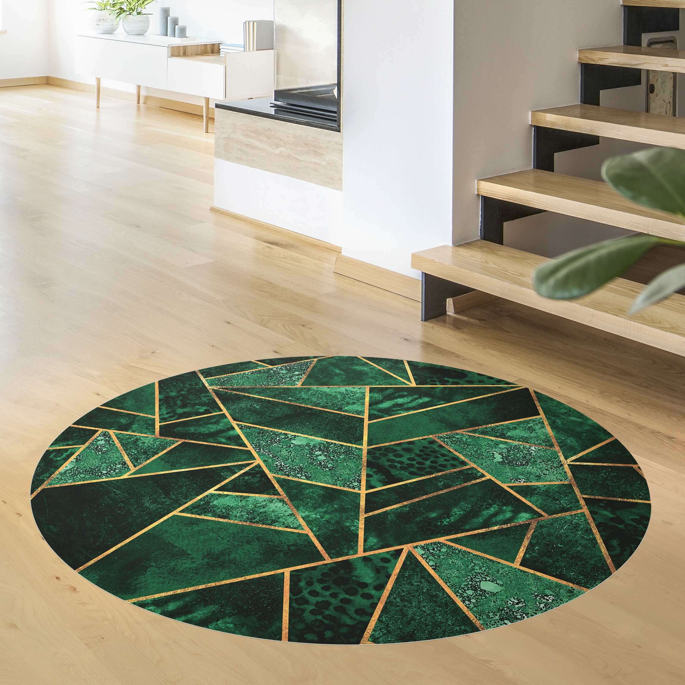 Runder Vinyl-Teppich Dunkler Smaragd mit Gold