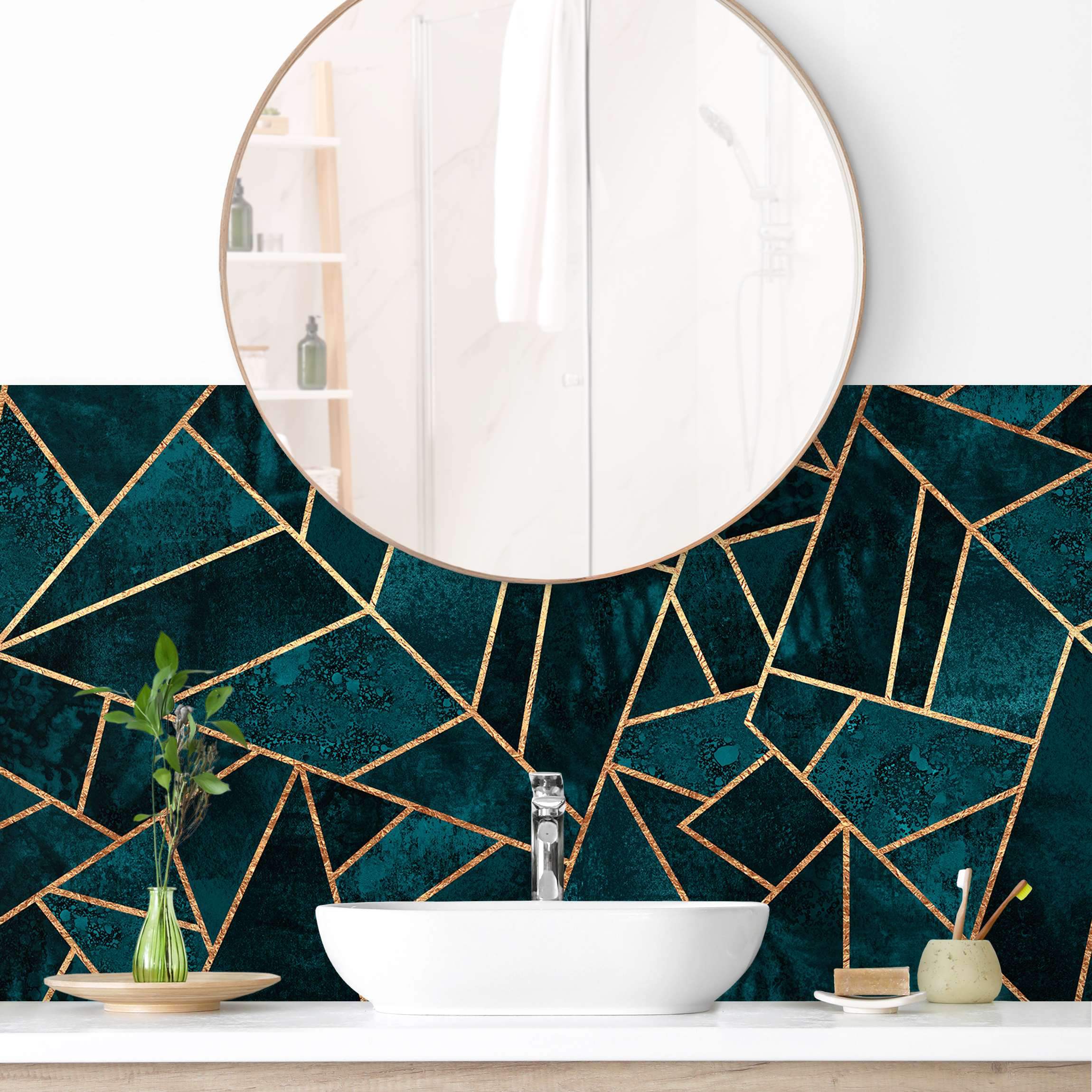 Wandverkleidung Bad Dunkles Türkis mit Gold II