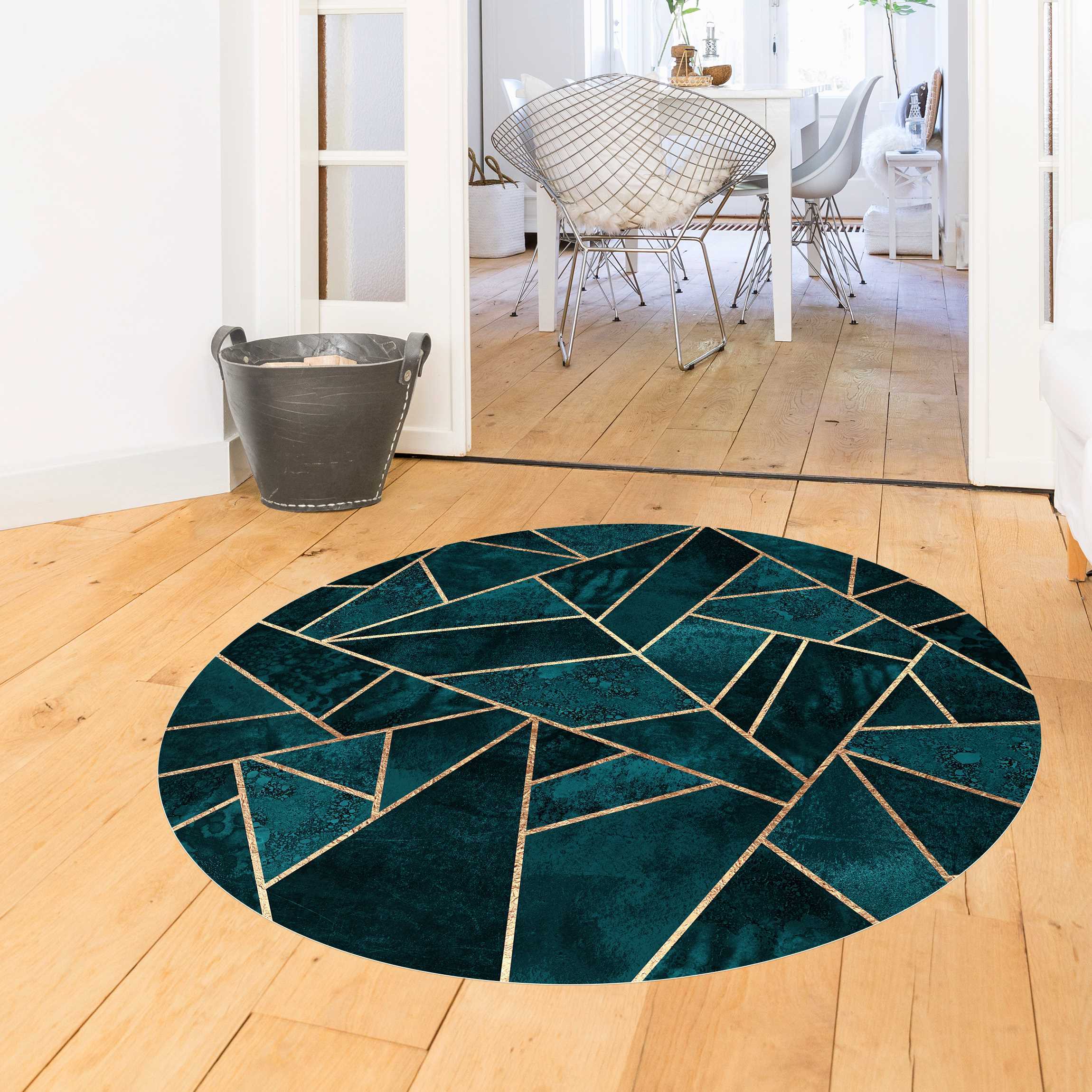 Runder Vinyl-Teppich Dunkles Türkis mit Gold