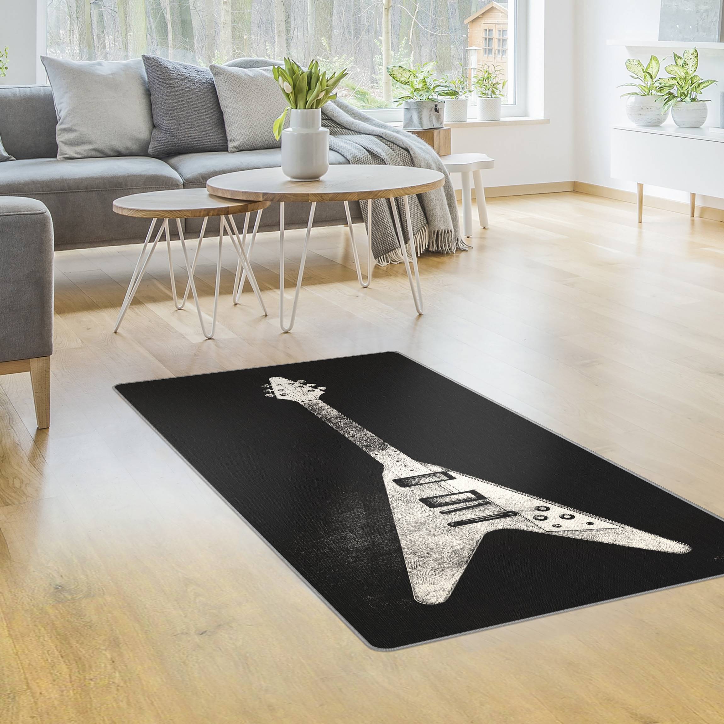 Teppich E-Gitarre Schwarz-Weiß