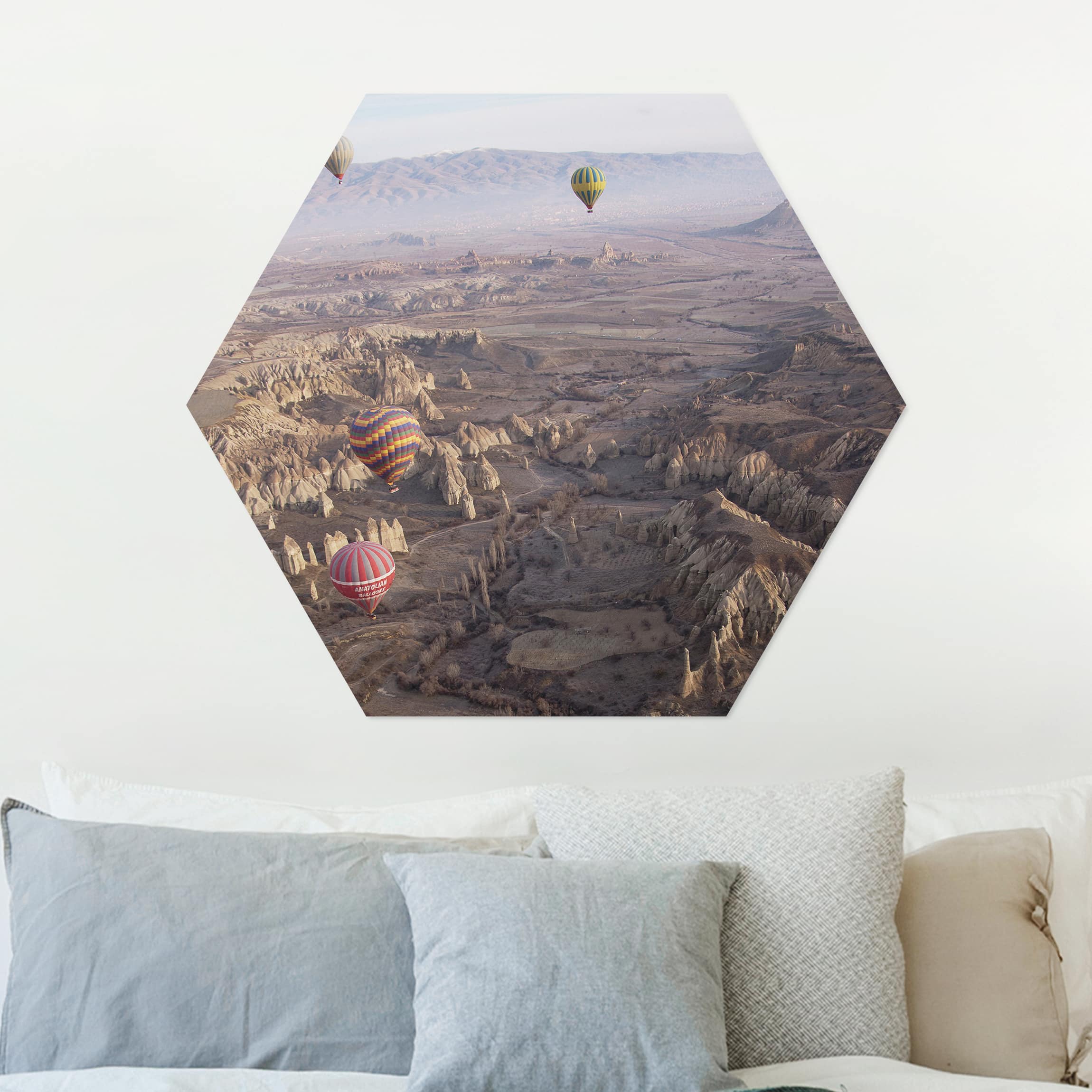 Hexagon-Alu-Dibond Bild Heißluftballons über Anatolien