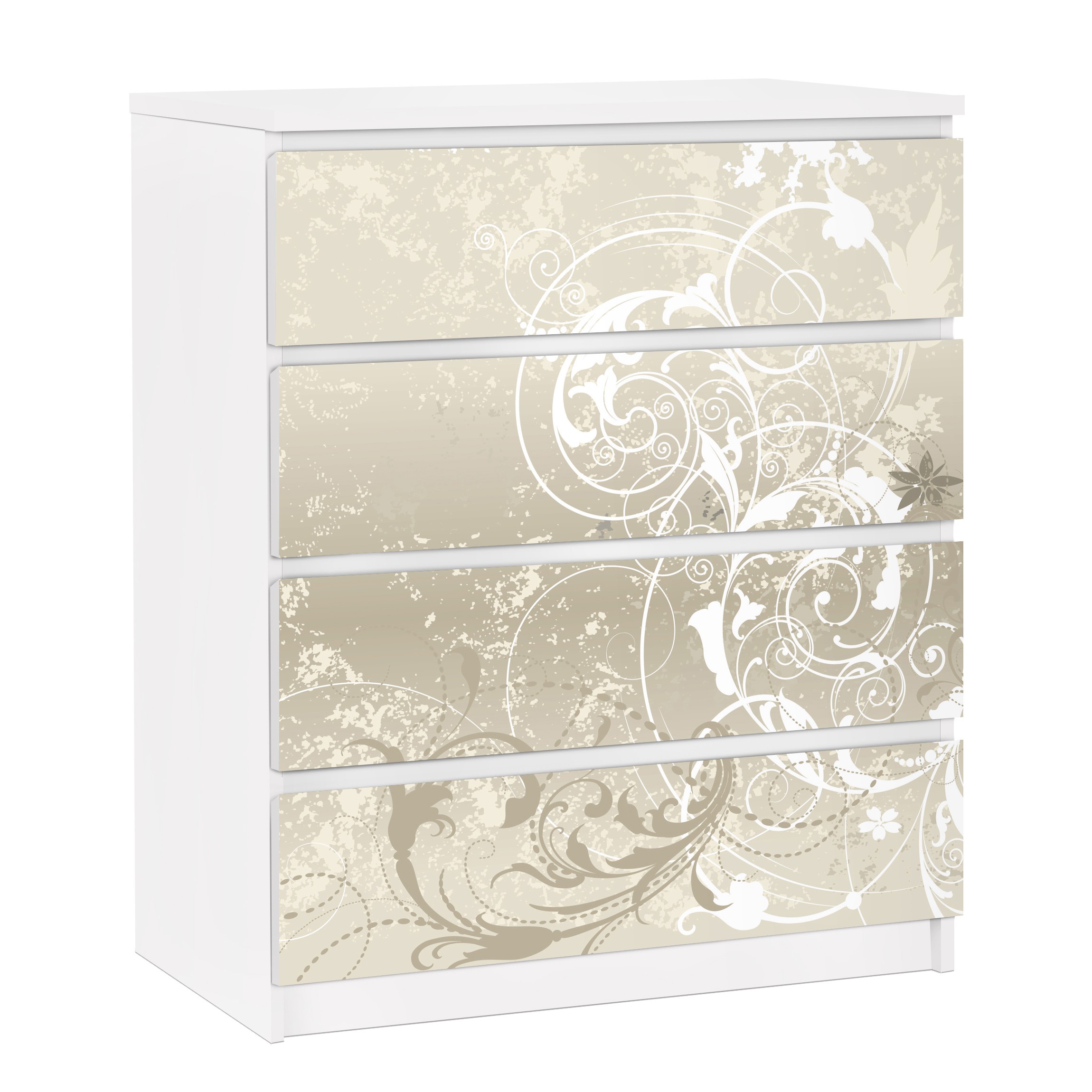 Möbelfolie für IKEA Malm Kommode 4 Schubladen Perlmutt Ornament Design