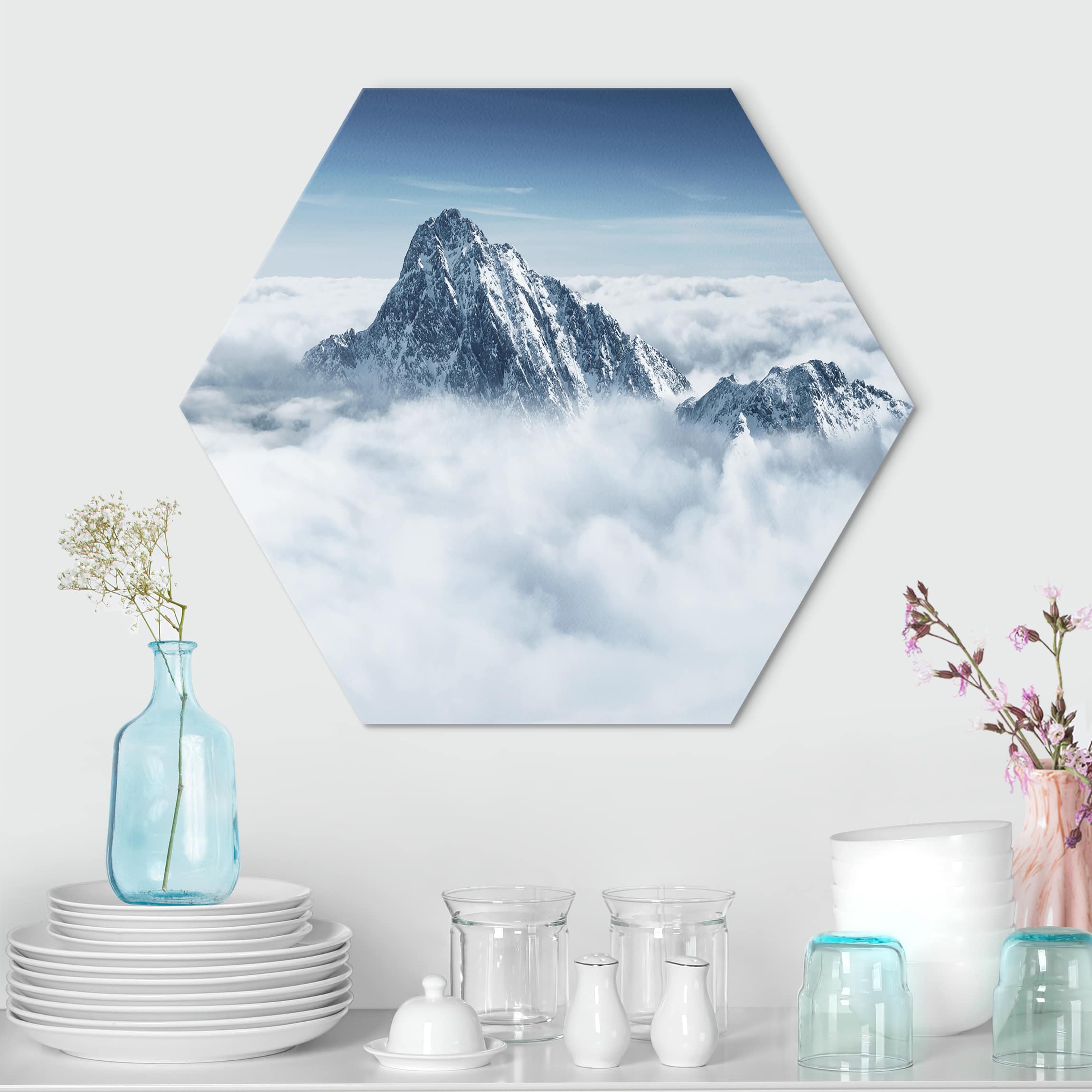 Hexagon-Alu-Dibond Bild Die Alpen über den Wolken