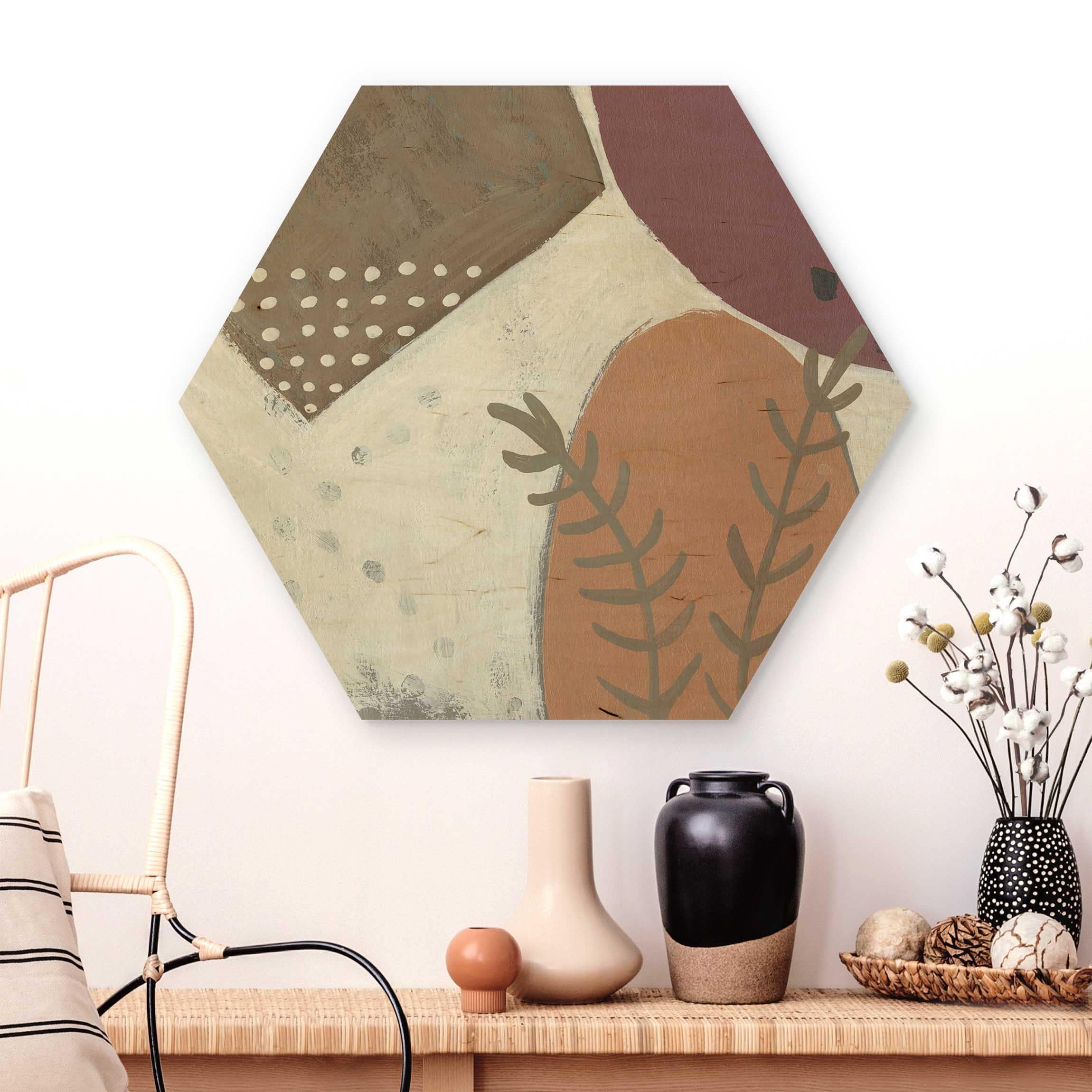 Hexagon-Holzbild Karneval der Formen in Lachs II