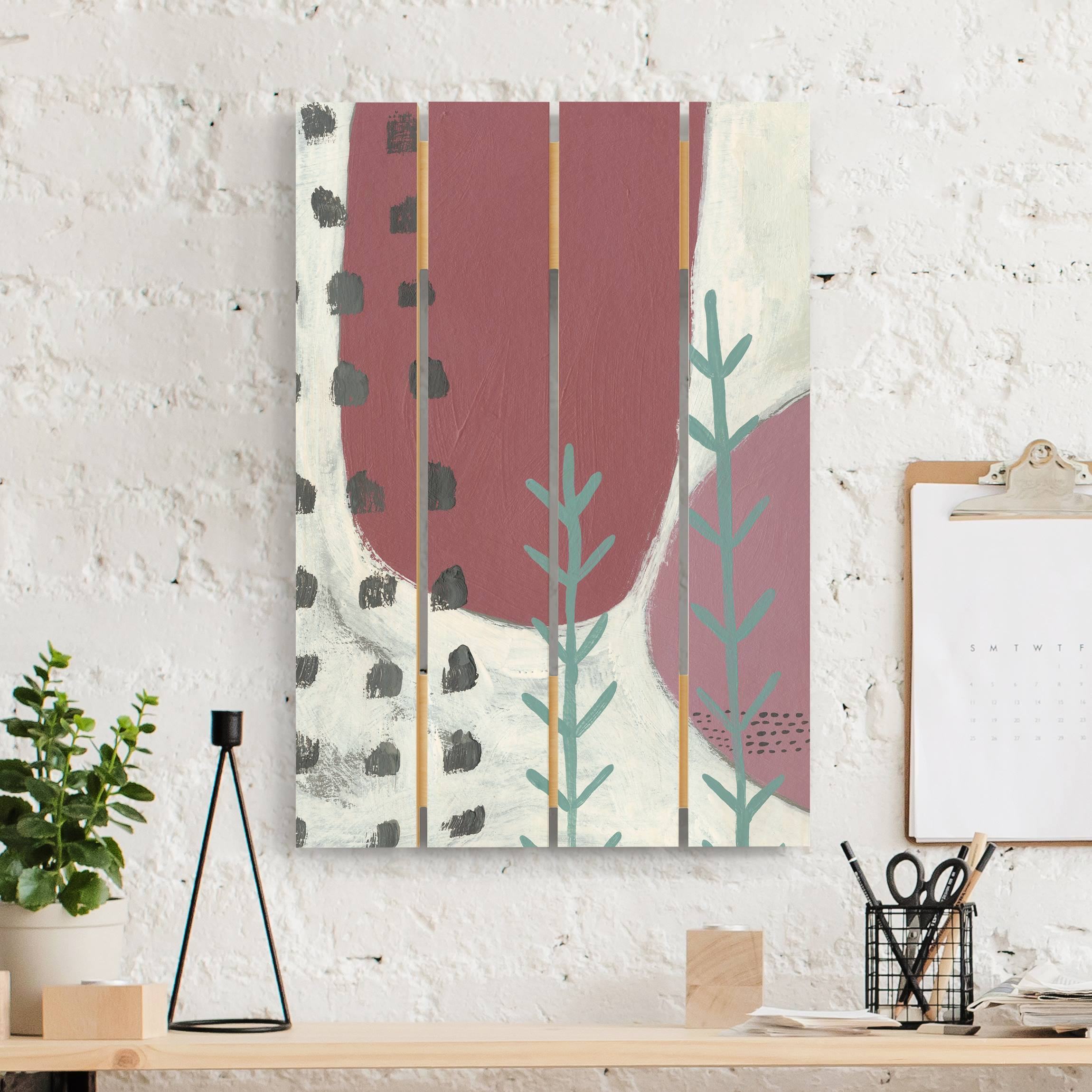 Holzbild Plankenoptik - Hochformat Karneval der Formen in Beere III