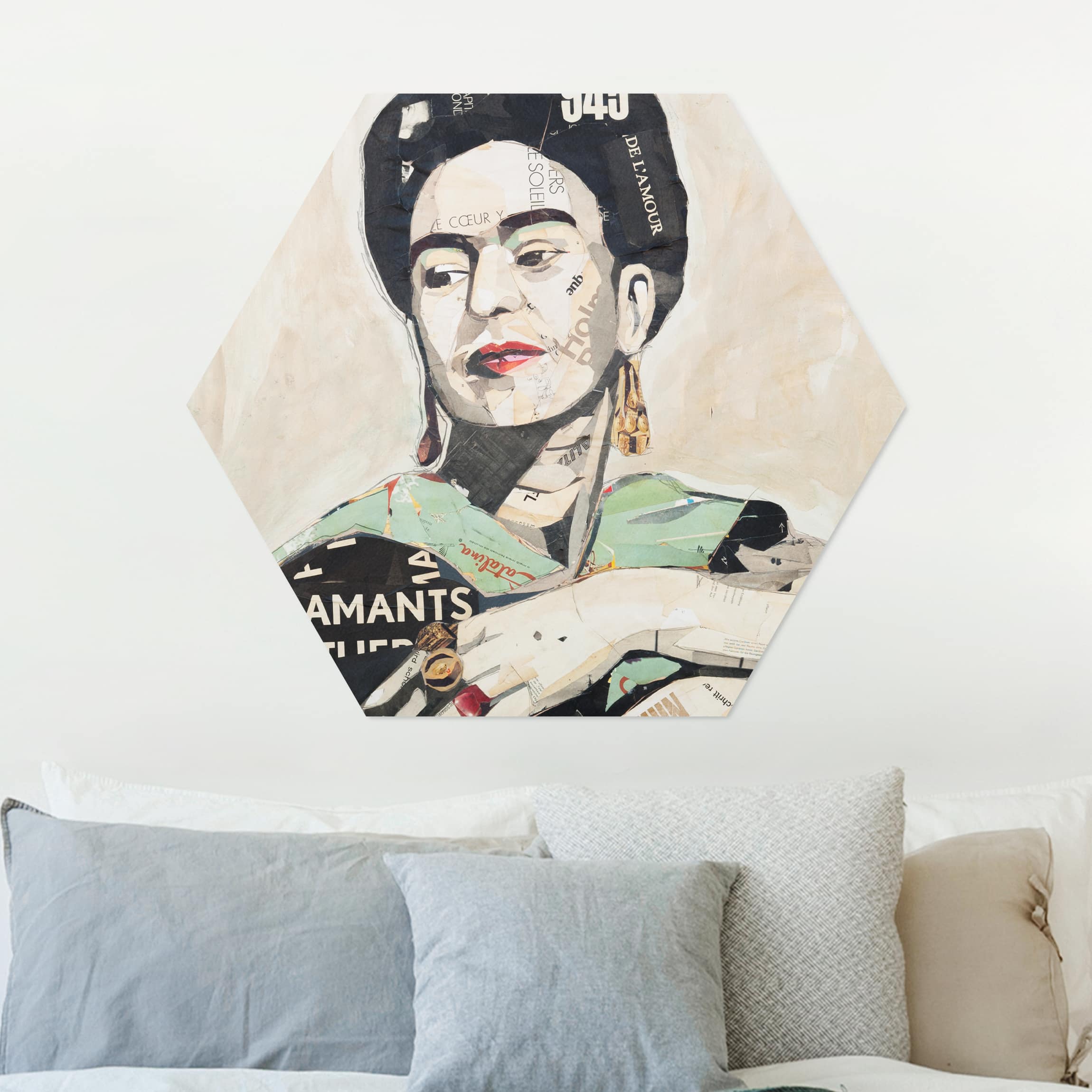 Hexagon-Alu-Dibond Bild Frida Kahlo - Collage No.4