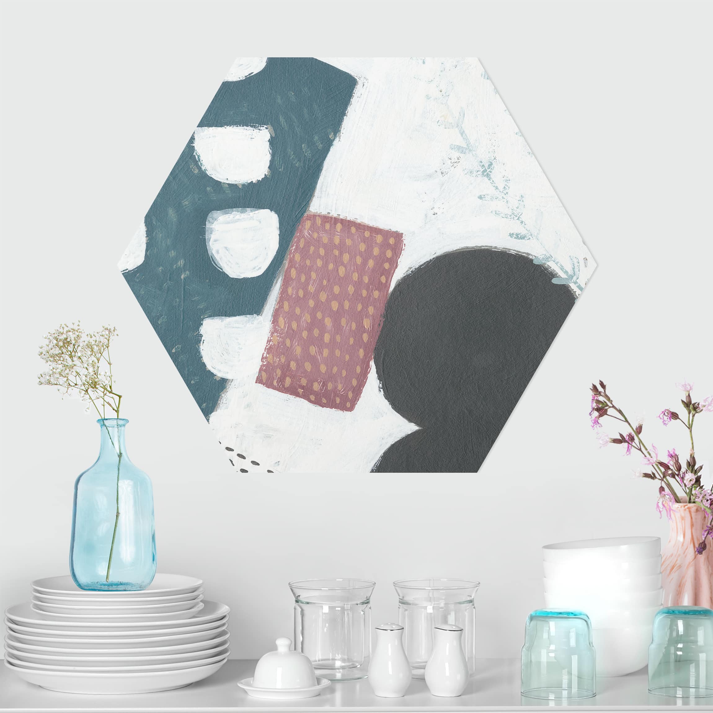 Hexagon-Forexbild Karneval der Formen in Petrol I