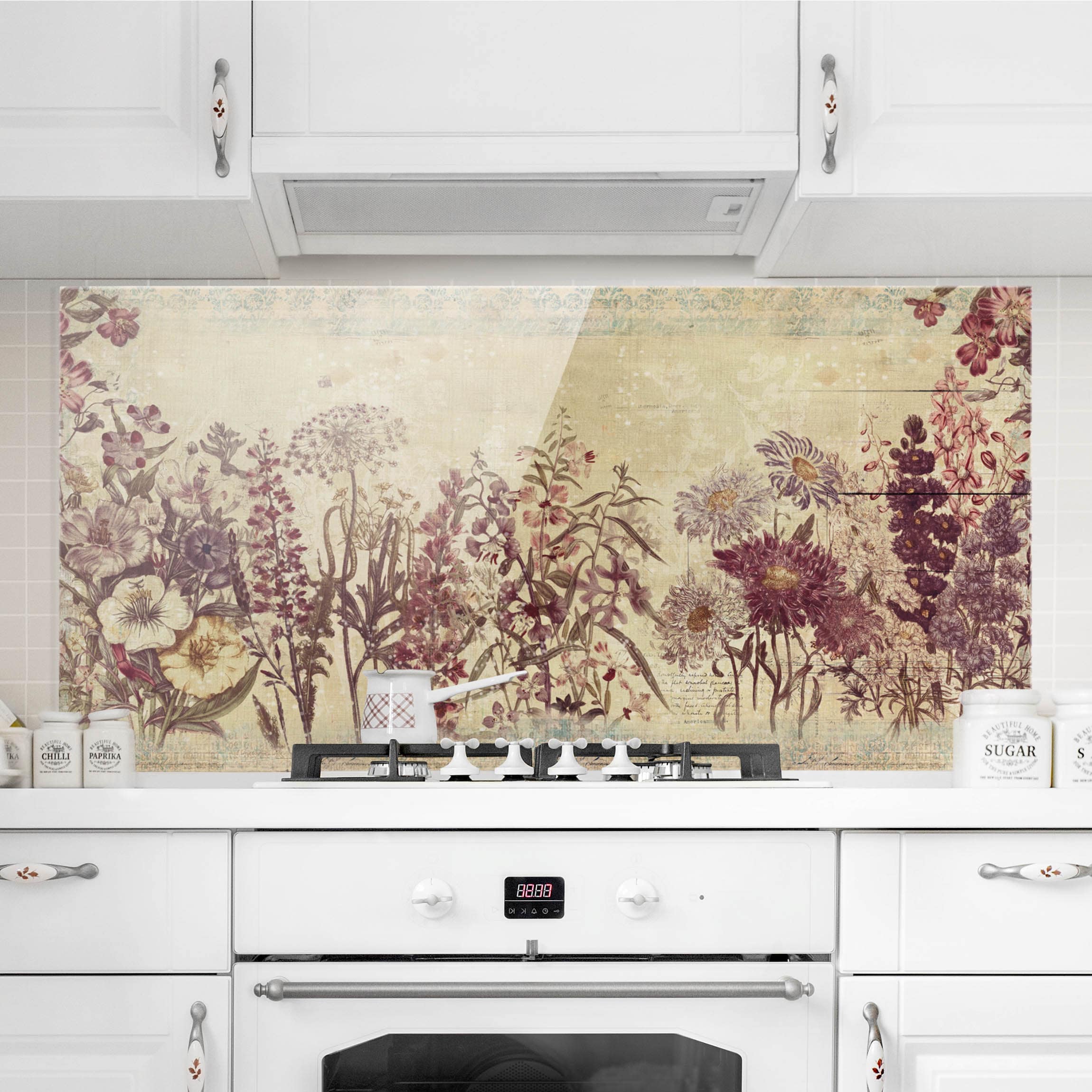 Glas Spritzschutz - Querformat 2:1 Vintage Blumenzeichnung