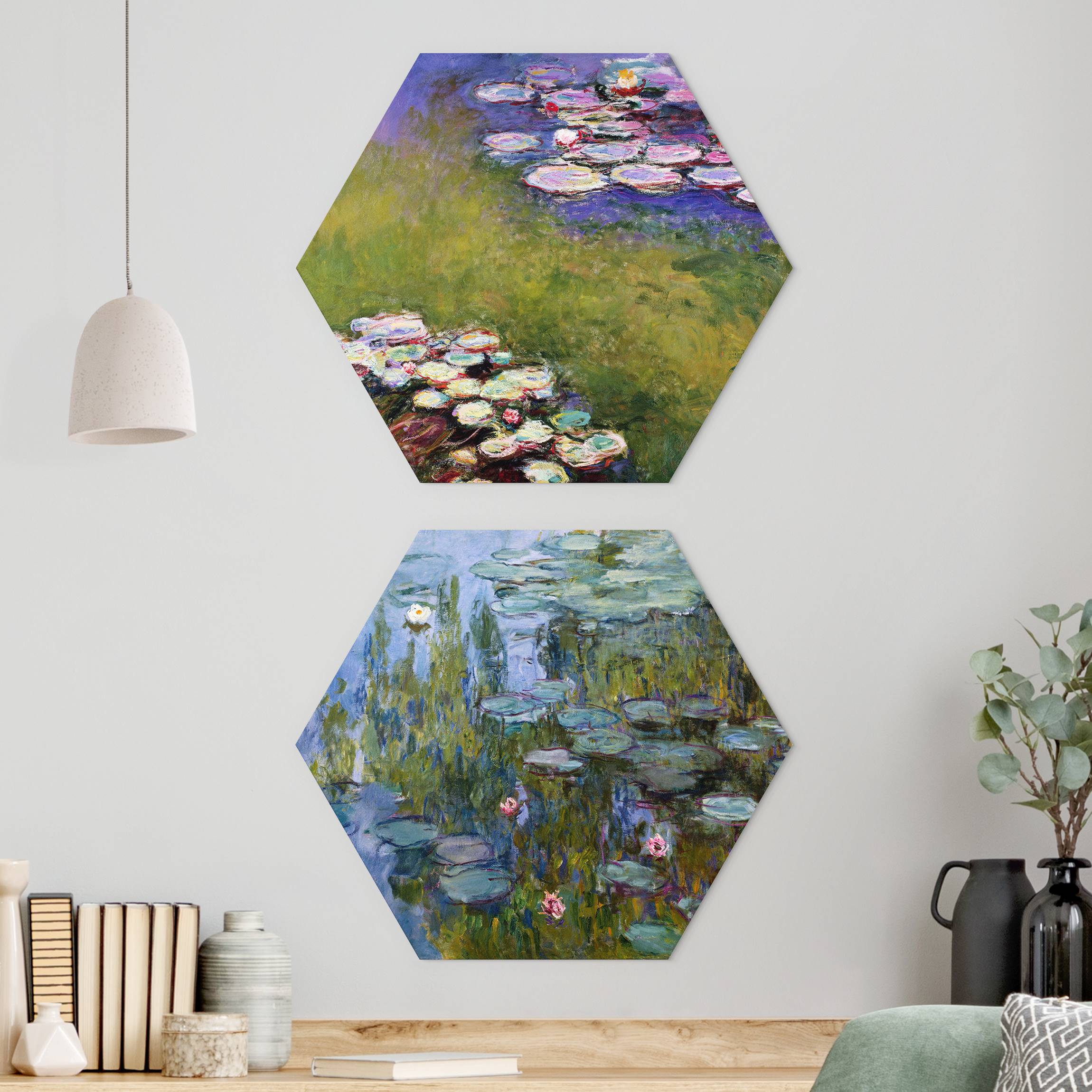2-teiliges Hexagon-Alu-Dibond Bild Claude Monet - Seerosen Set