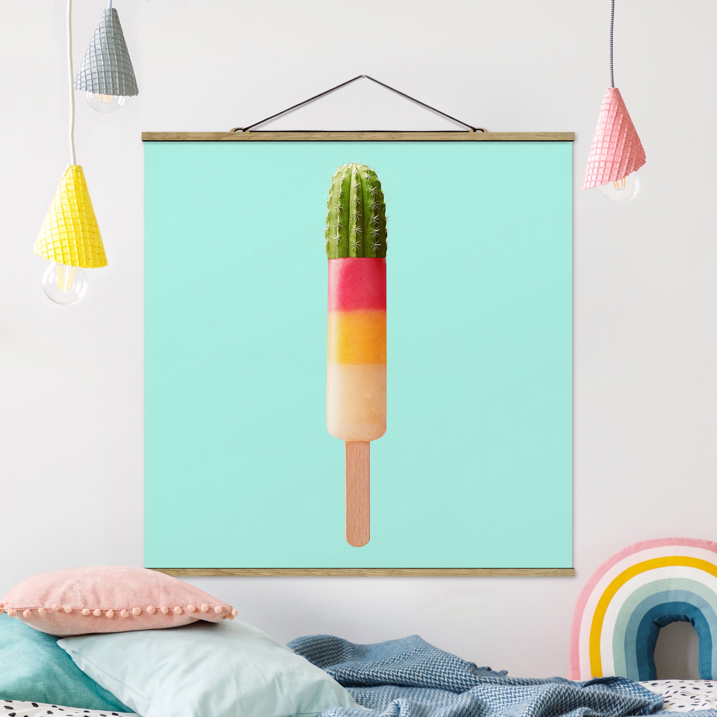 Stoffbild Küche mit Posterleisten - Quadrat Eis mit Kaktus