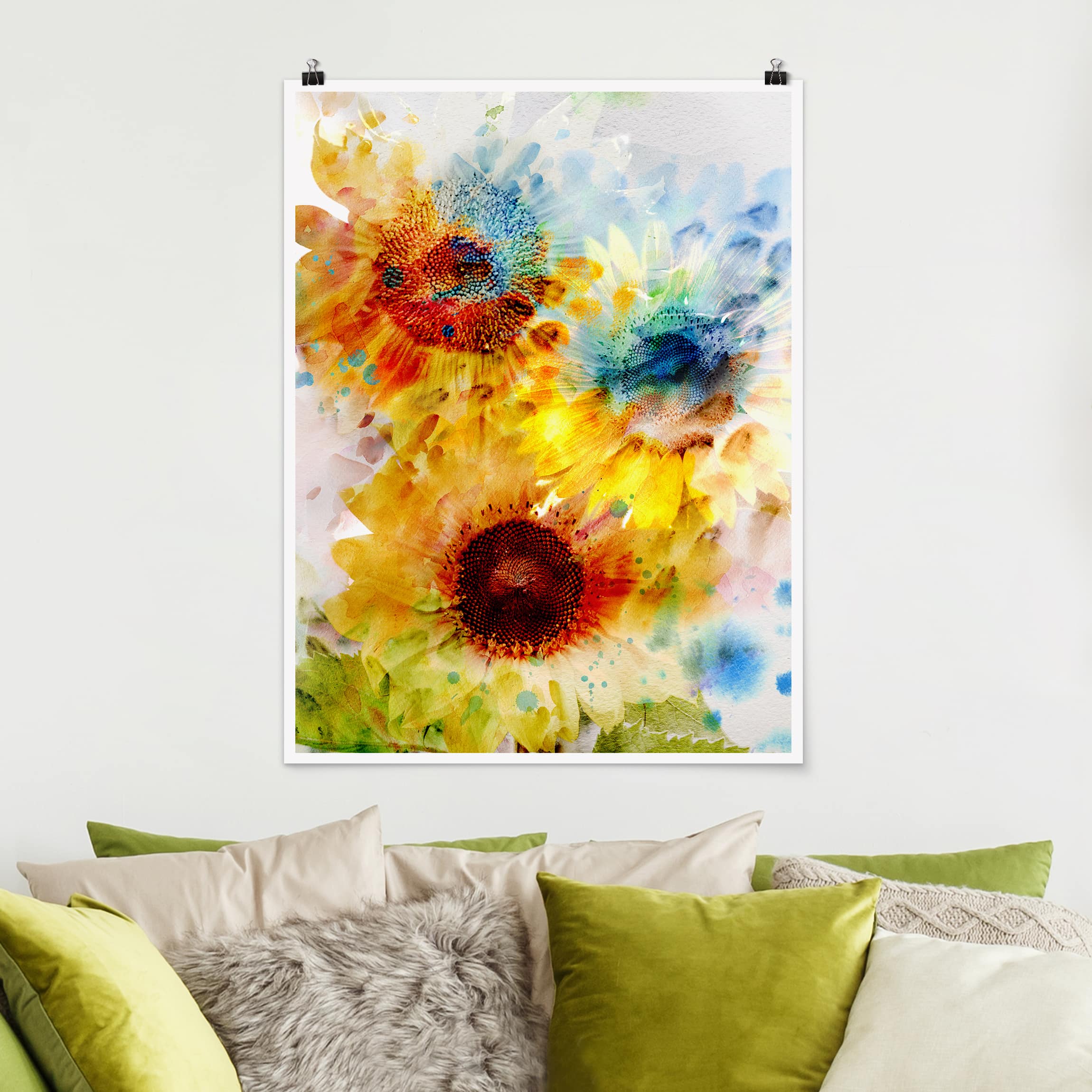 Poster Blumen Aquarell Blumen Sonnenblumen