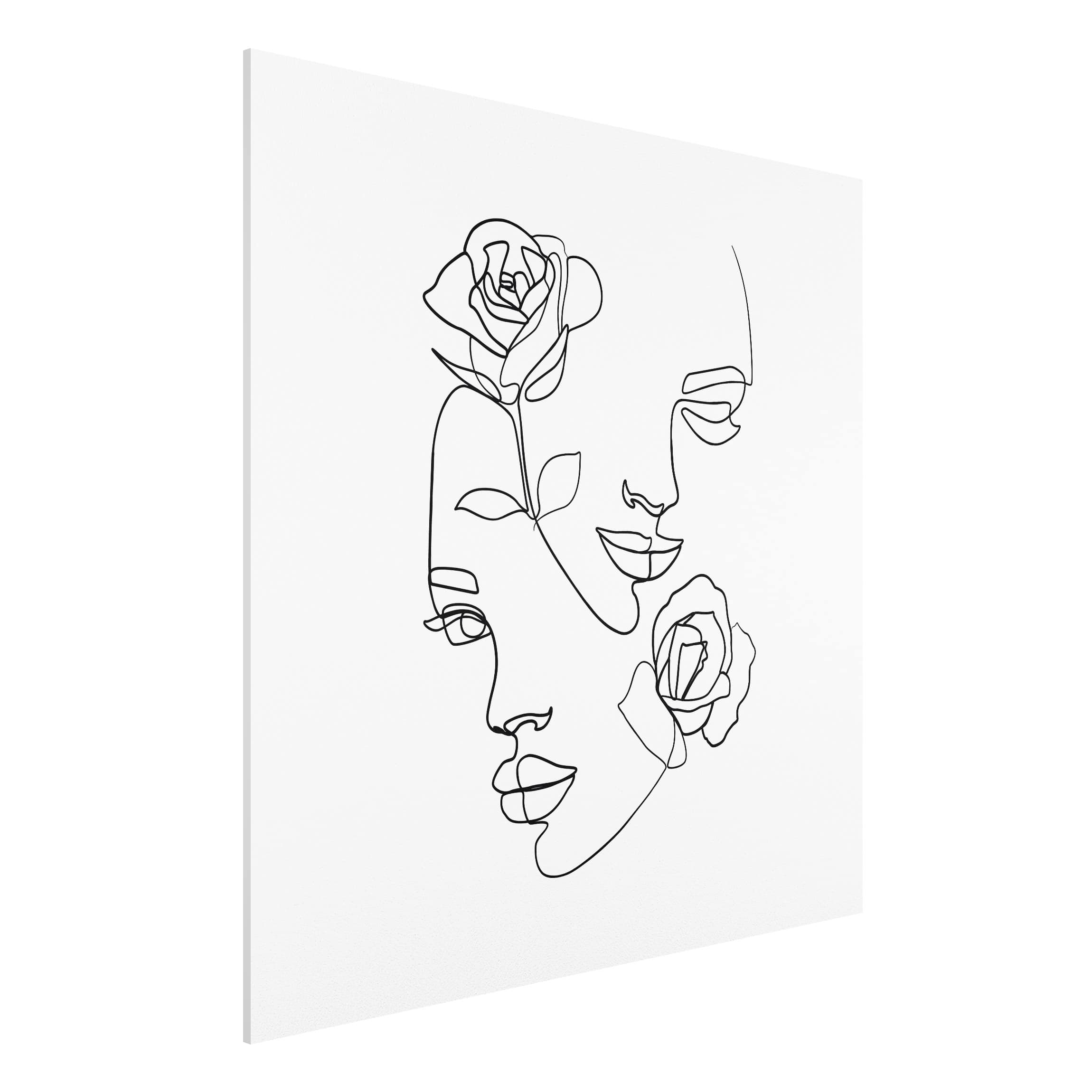 Forexbild - Quadrat Line Art Gesichter Frauen Rosen Schwarz Weiß