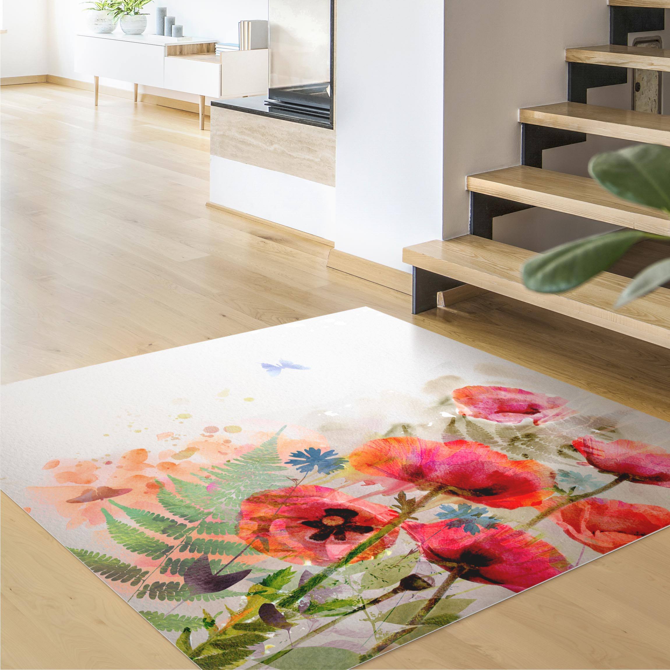 Vinylteppich Aquarell Blumen Mohn