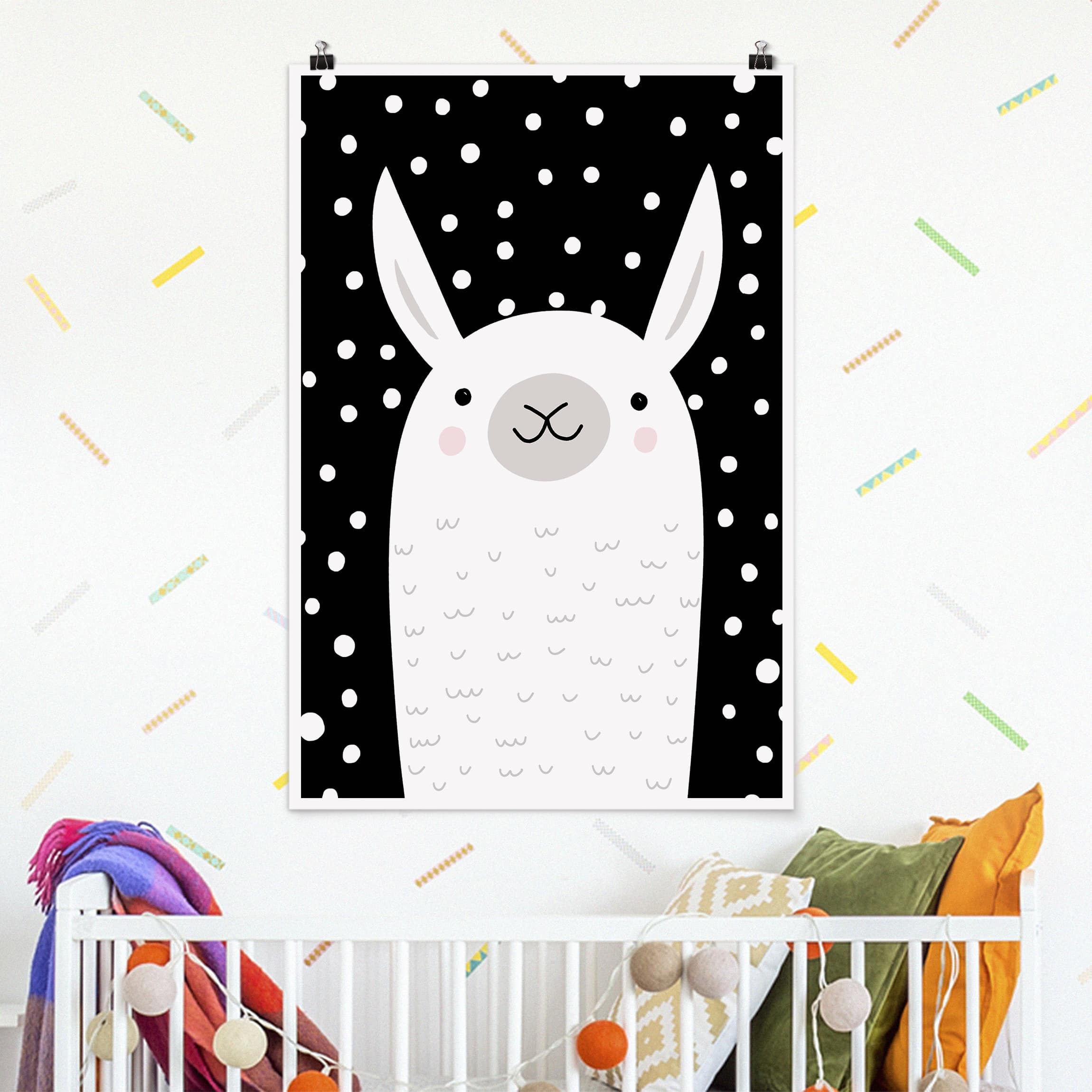 Poster - Hochformat Tierpark mit Mustern - Lama