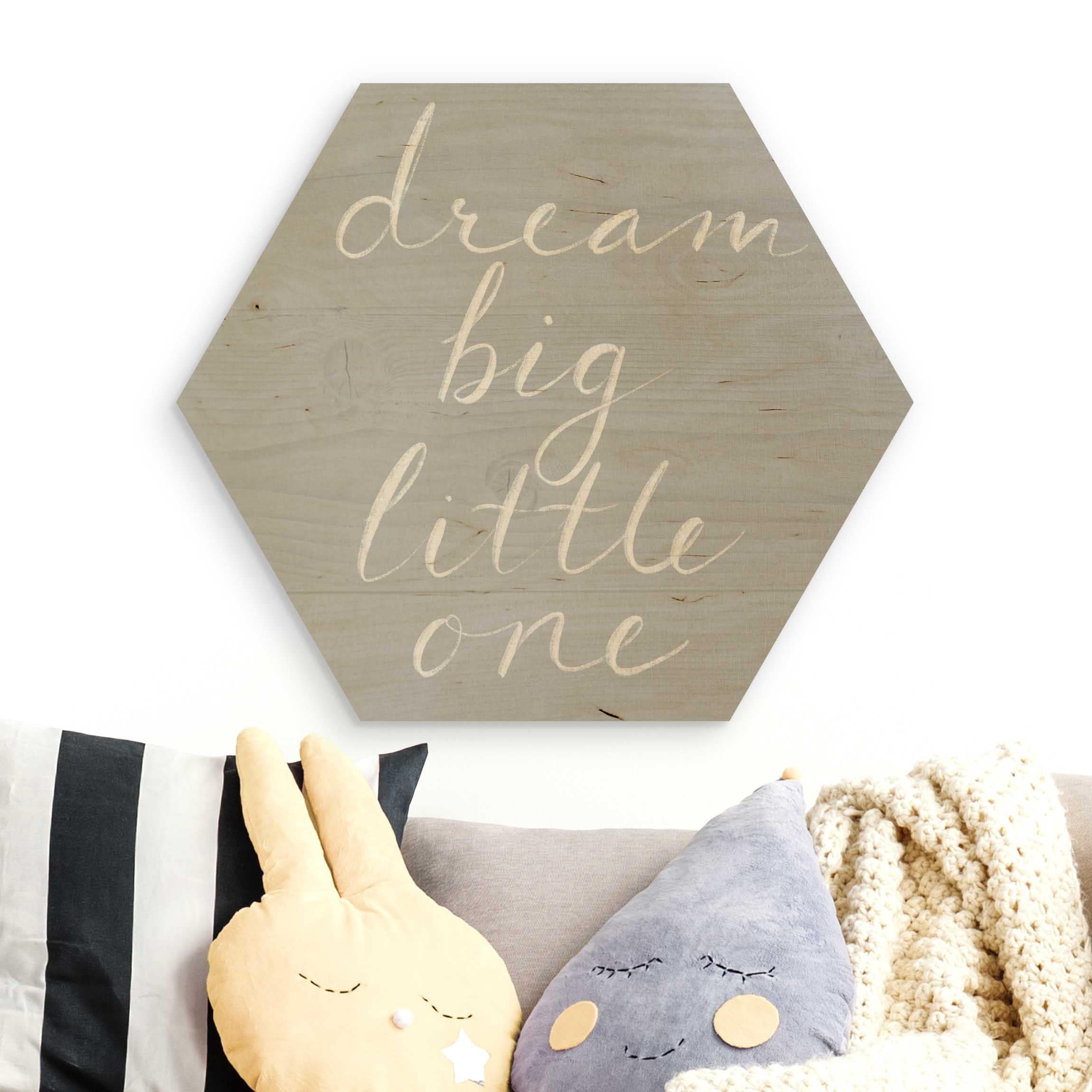 Hexagon-Holzbild Holzwand grau - Dream big