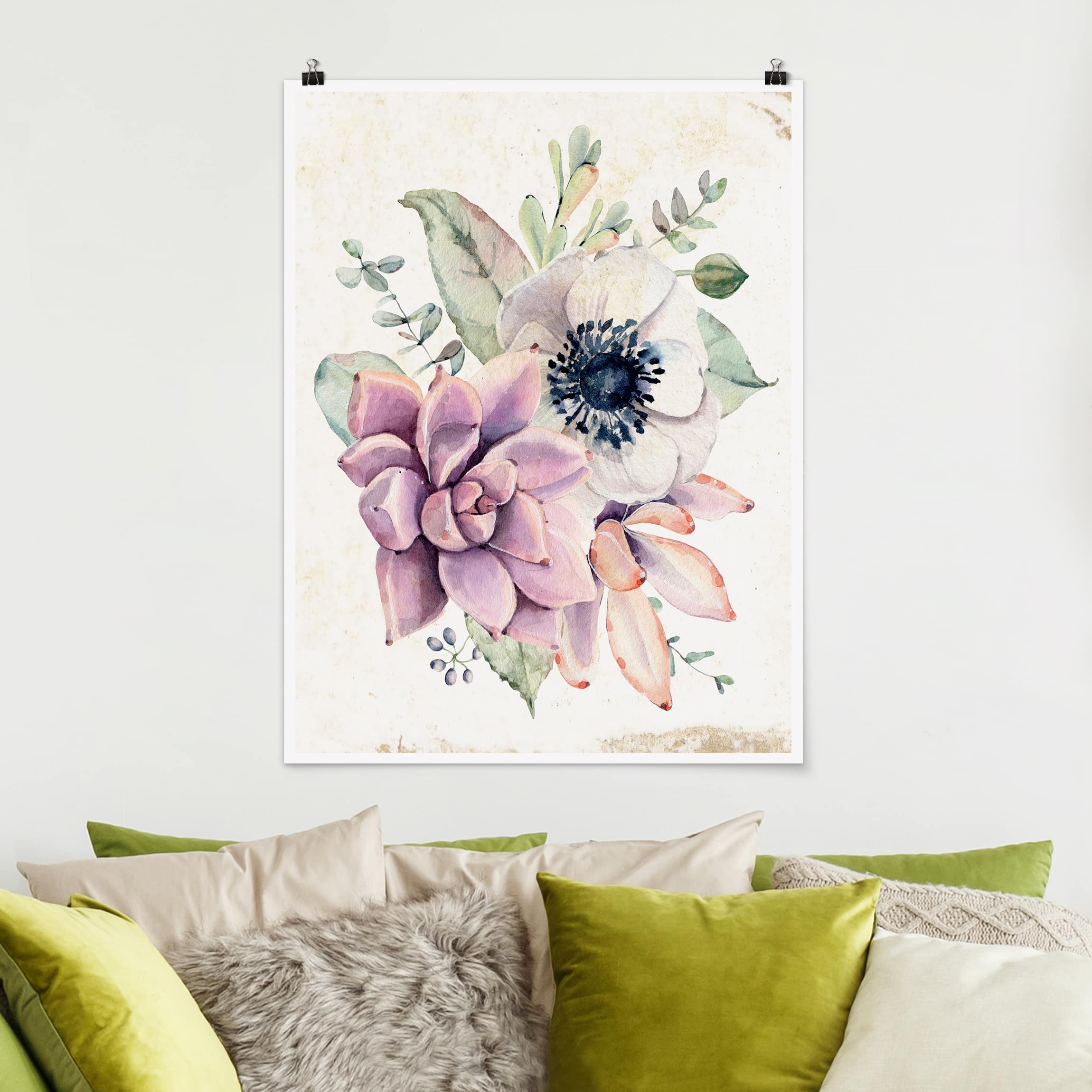 Poster Blumen Aquarell Blumen Landhaus
