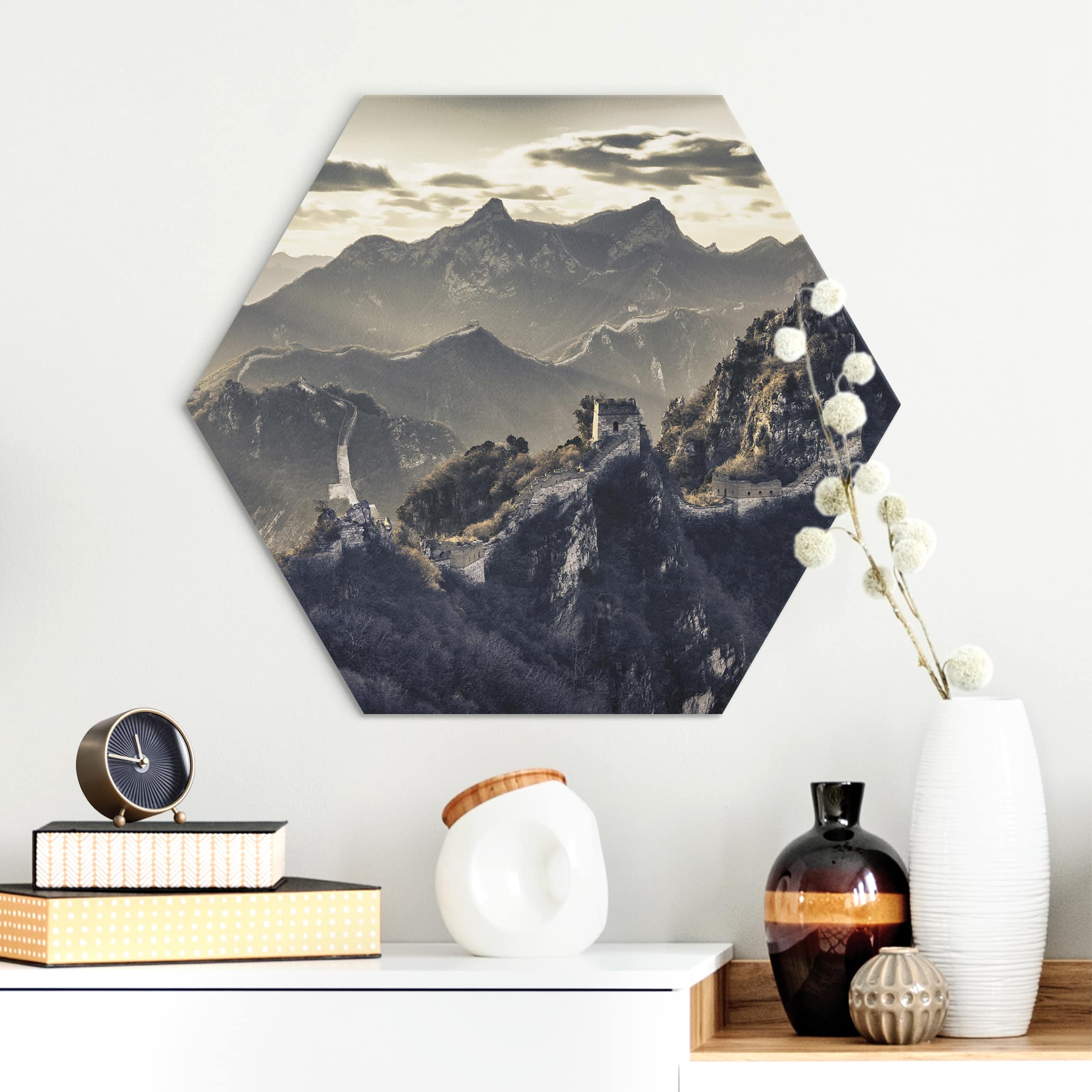Hexagon-Alu-Dibond Bild Die große chinesische Mauer