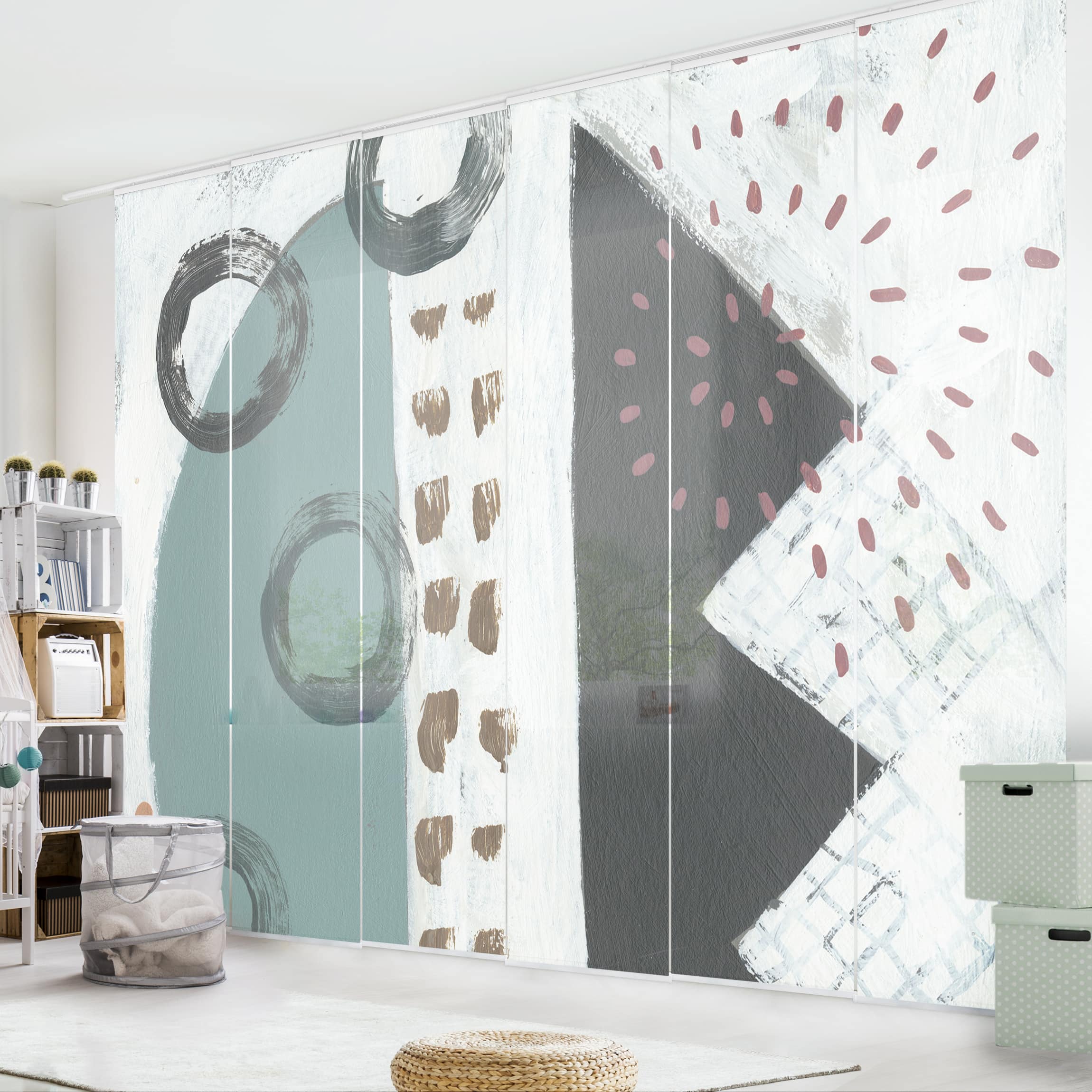 Schiebegardine Set Karneval der Formen in Petrol III