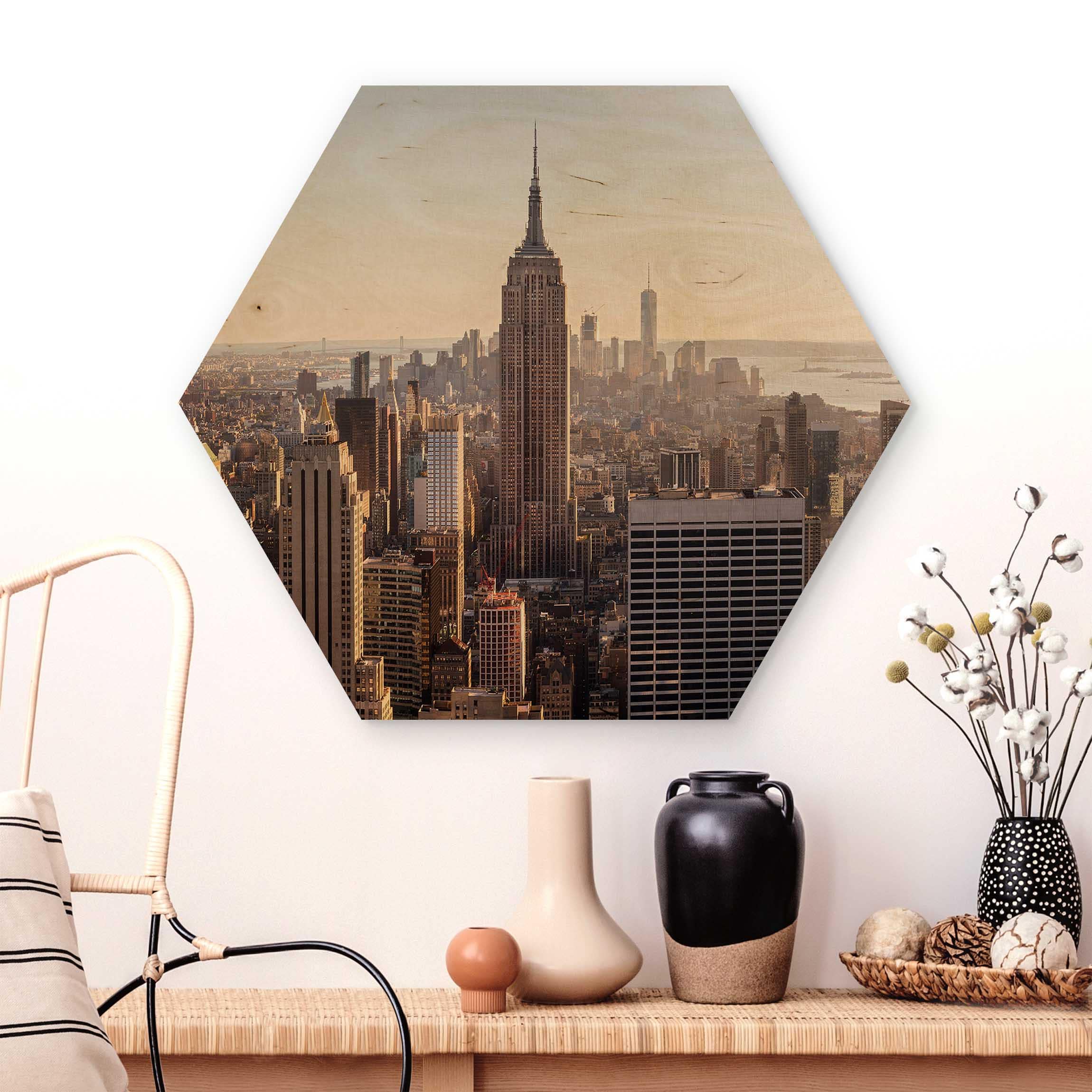 Hexagon-Holzbild Blick vom Top of the Rock