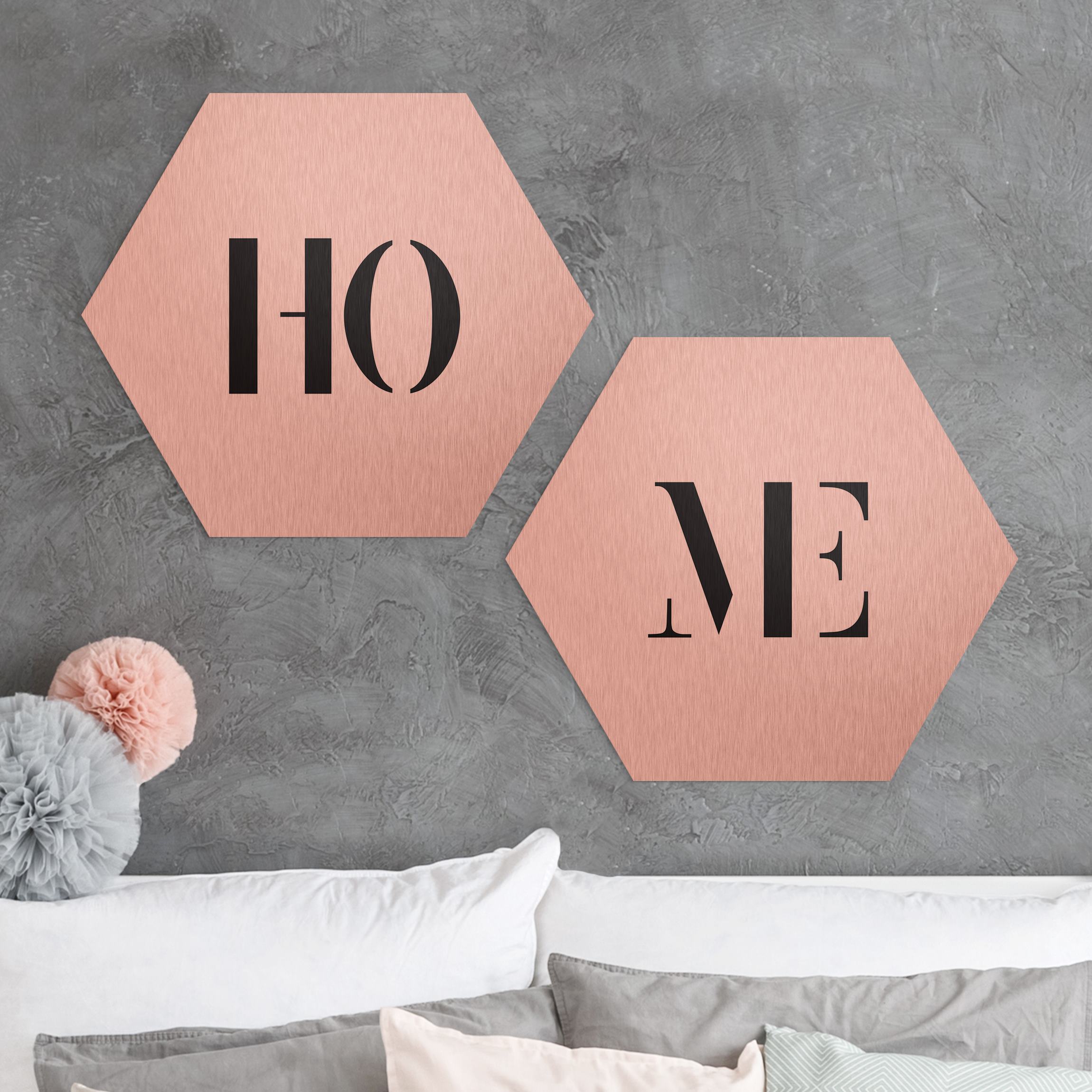 2-teiliges Hexagon-Alu-Dibond Bild Buchstaben HOME Schwarz Set I