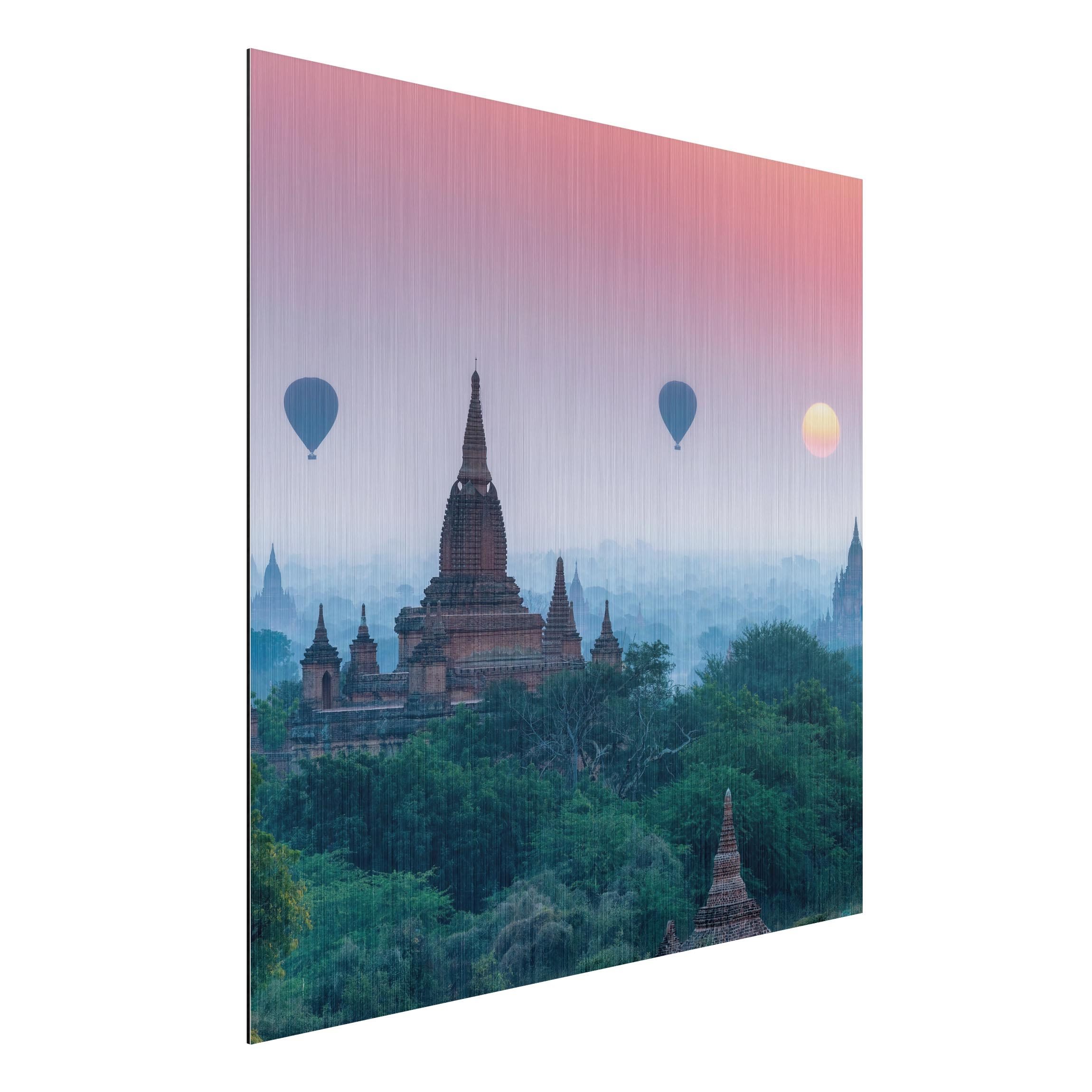Alu-Dibond Outdoor Bild Heißluftballons über Tempelanlage