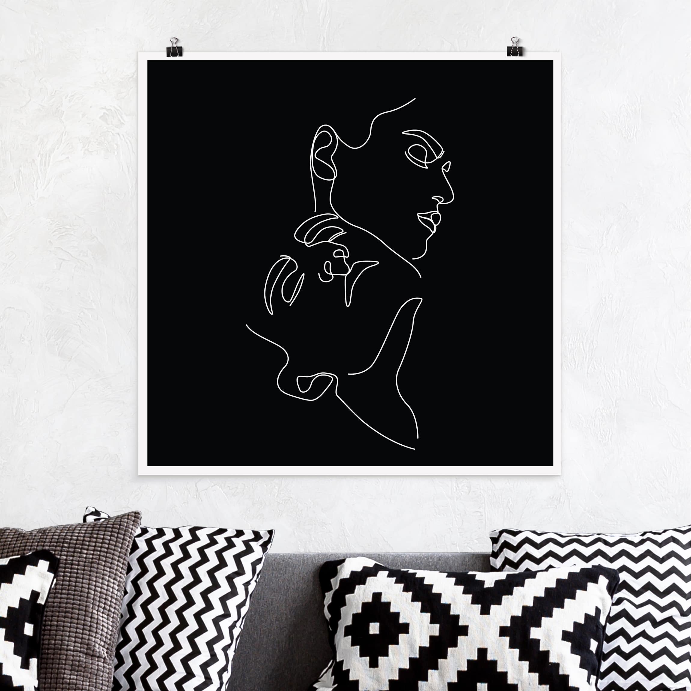 Poster - Quadrat Line Art Frauen Gesichter Schwarz