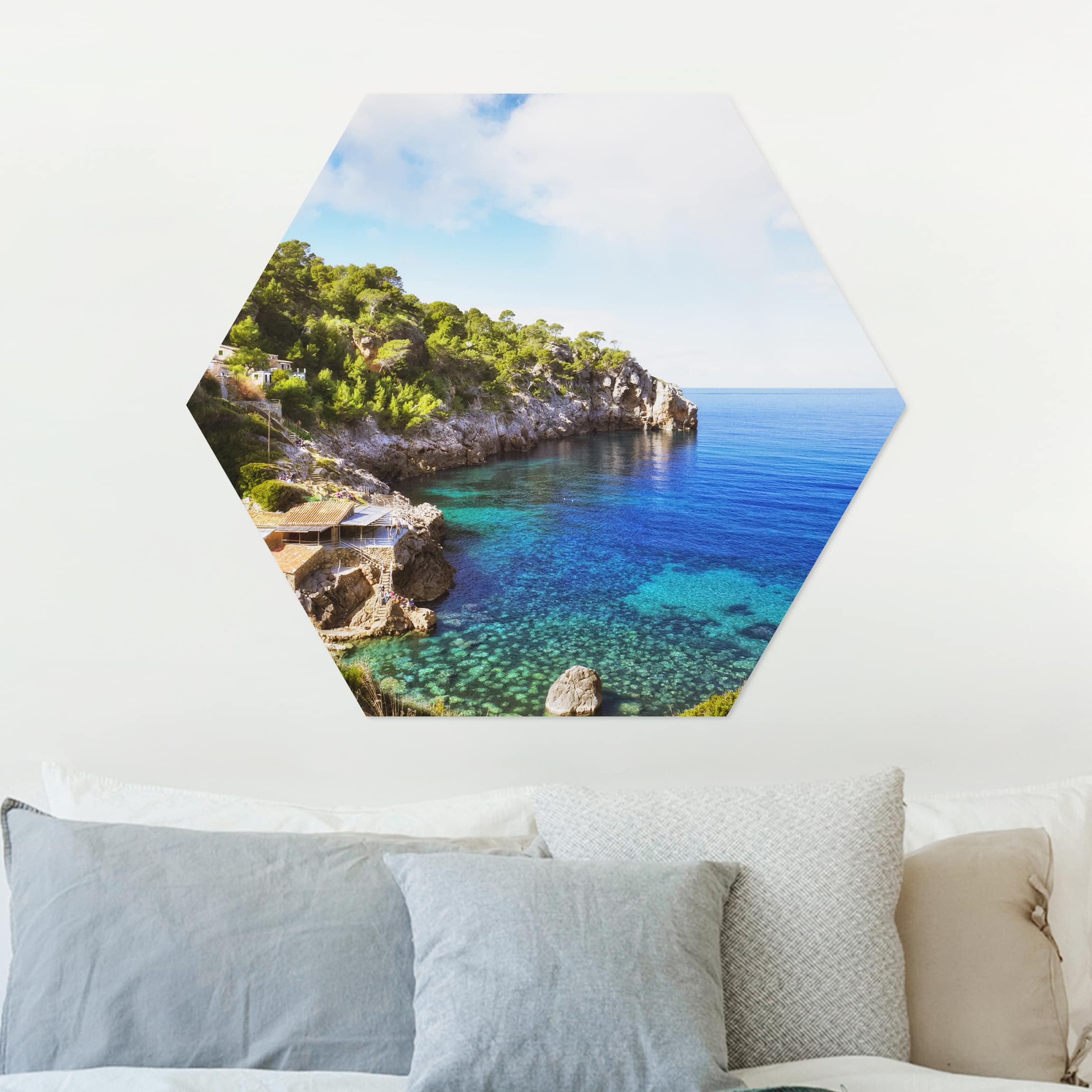 Hexagon-Alu-Dibond Bild Cala de Deia in Mallorca