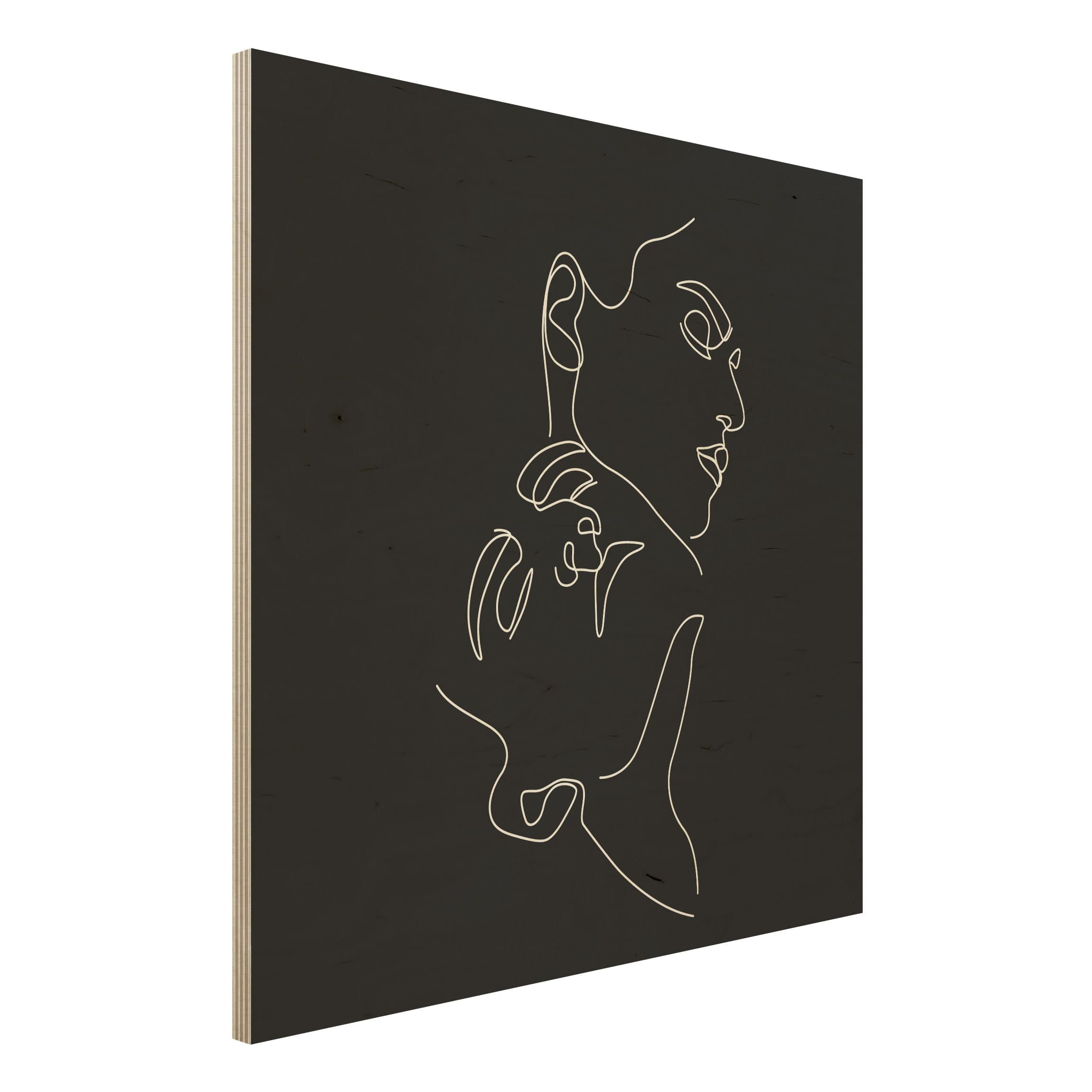 Holzbild - Quadrat Line Art Frauen Gesichter Schwarz