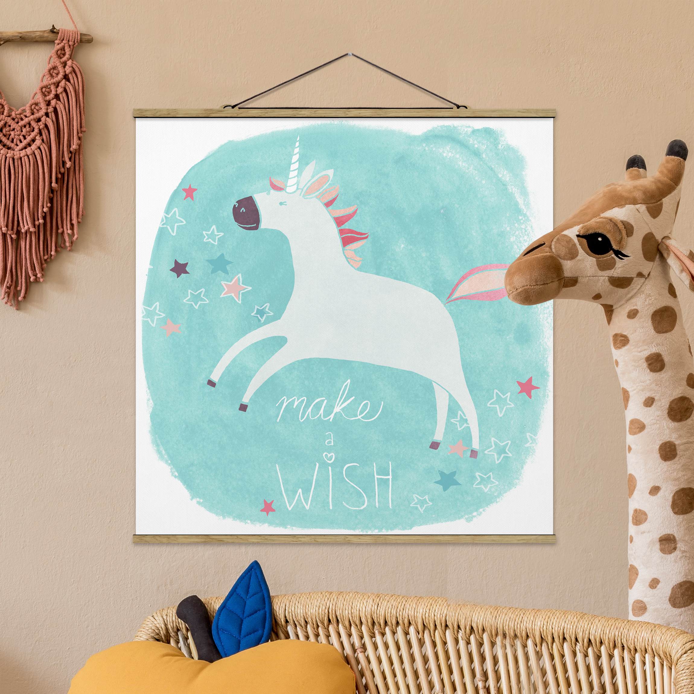 Stoffbild mit Posterleisten Einhorn-Truppe - Wish