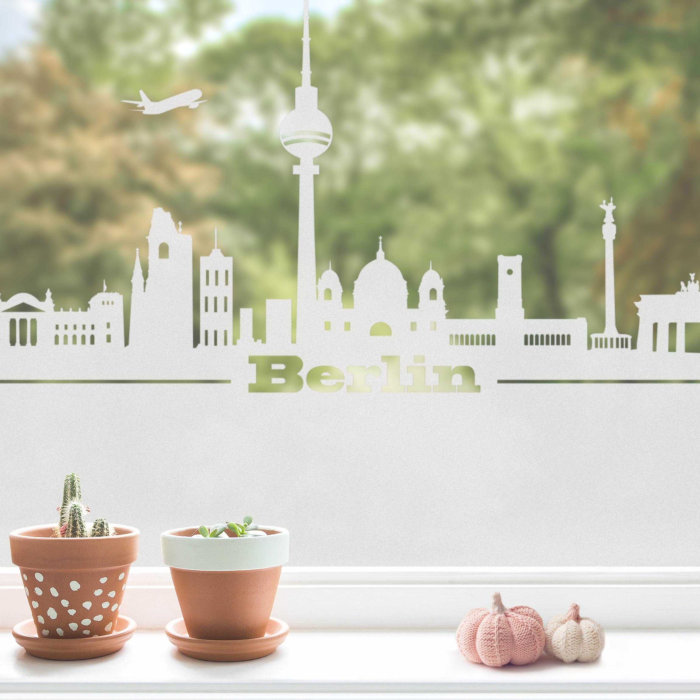 Fensterfolie Sichtschutz Berlin Skyline Bordüre