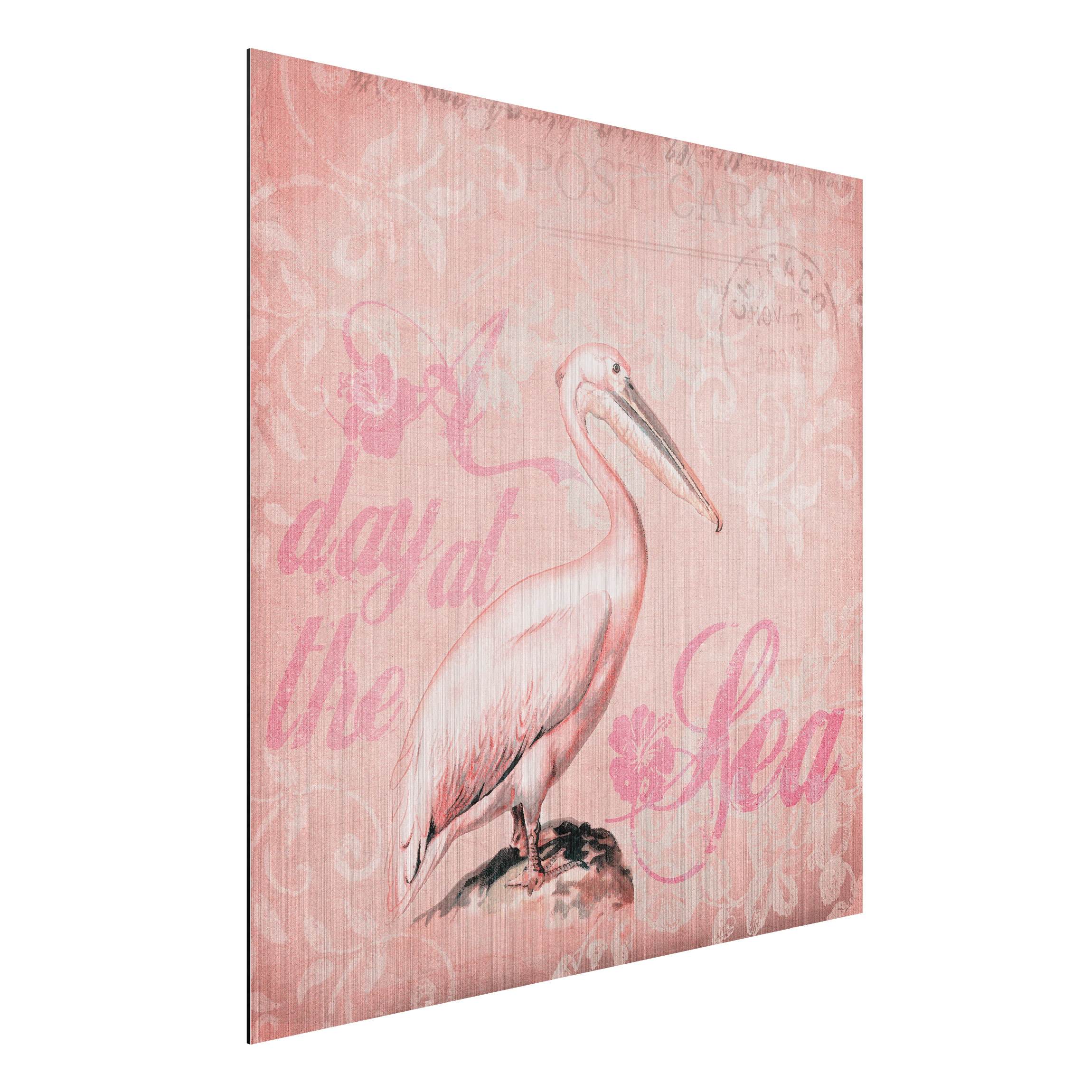 Alu-Dibond Bild Shabby Chic Collage - Pelikan