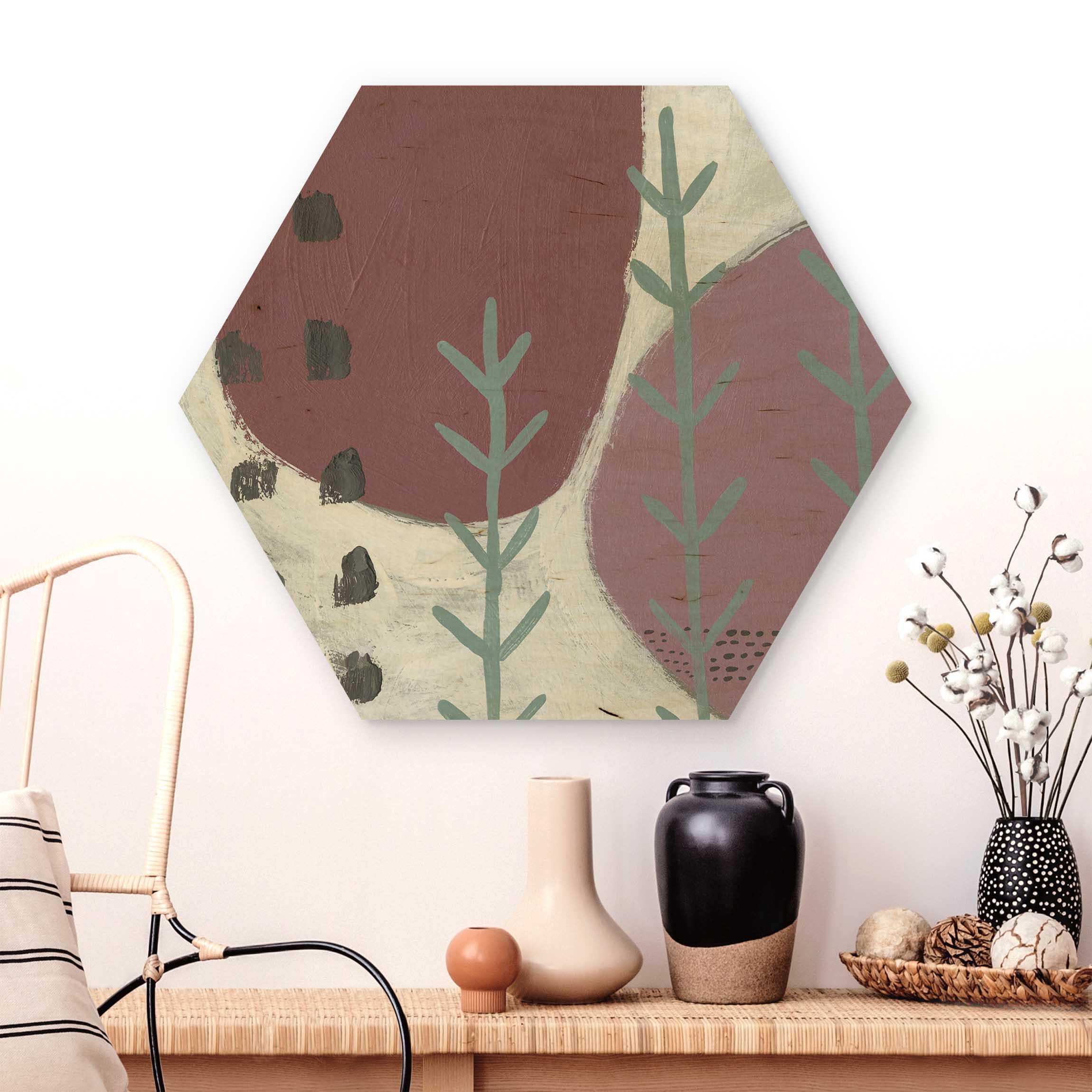 Hexagon-Holzbild Karneval der Formen in Beere III